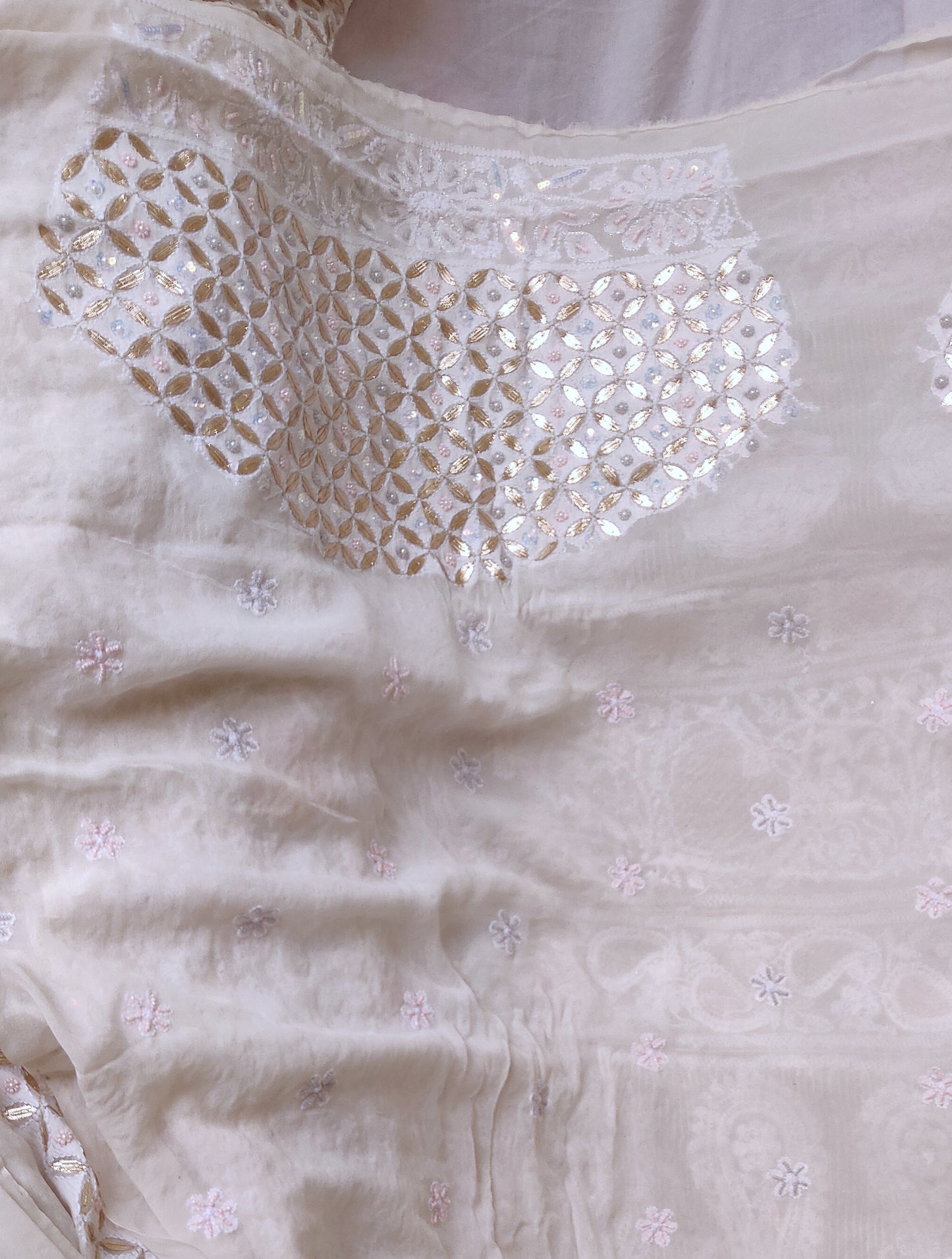 Ruhani Ivory Masterpiece Chikankari Gota and heavy pearl embroidered saree