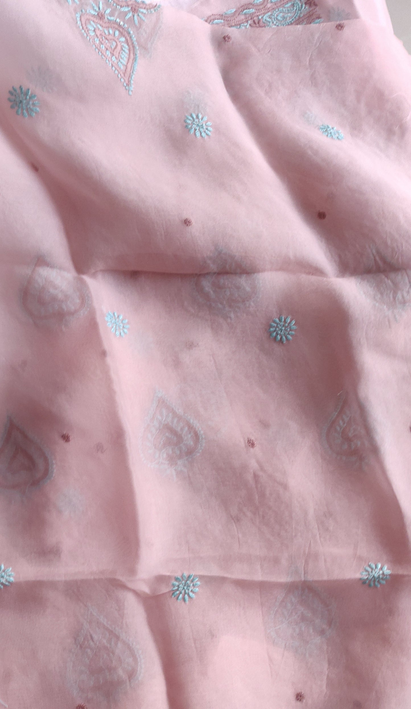 Taupe Pink Pure Organza fine Chikankari kurta with shaded dupatta