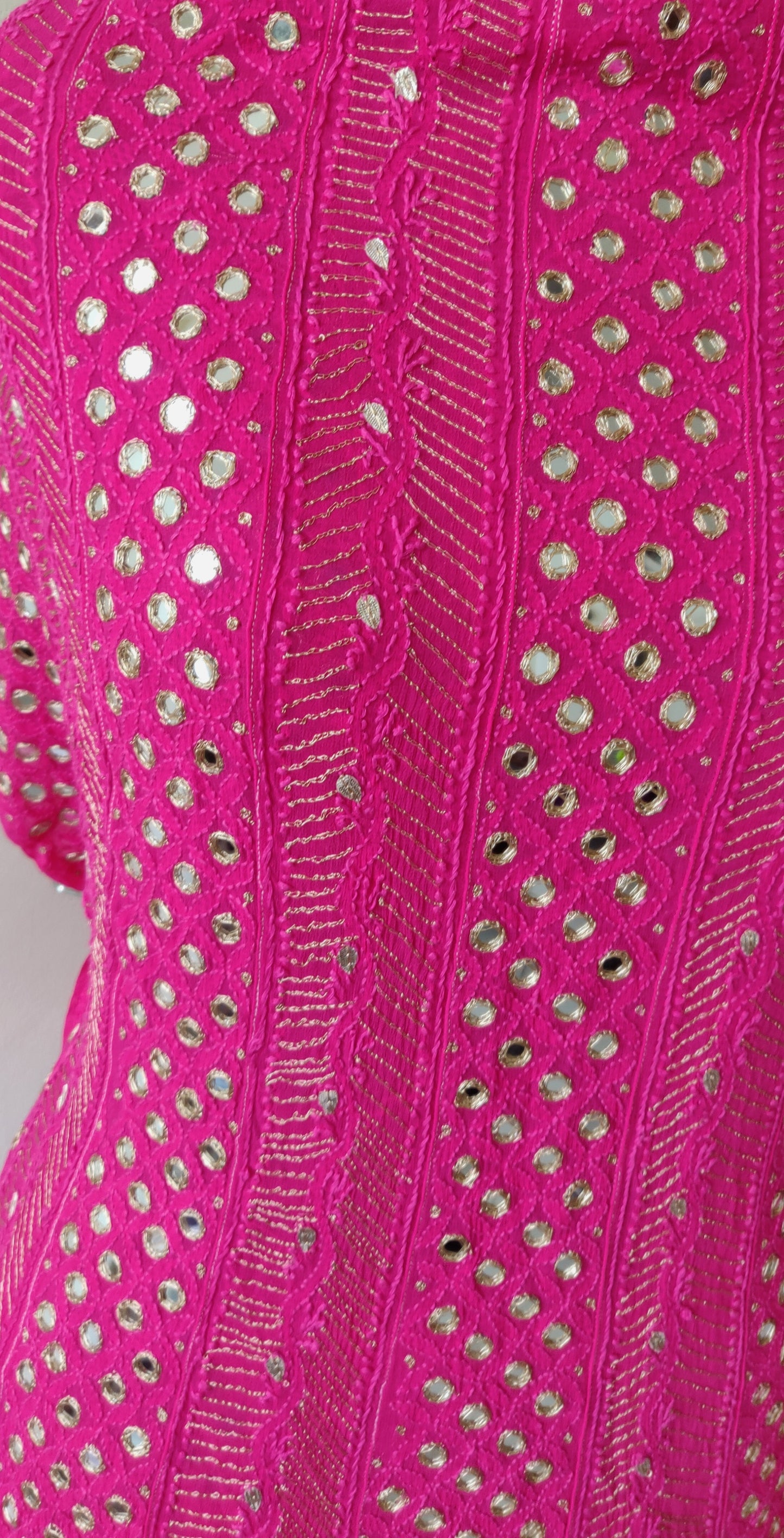 Fushia Pink Chikankari and mirror work anarkali with dupatta