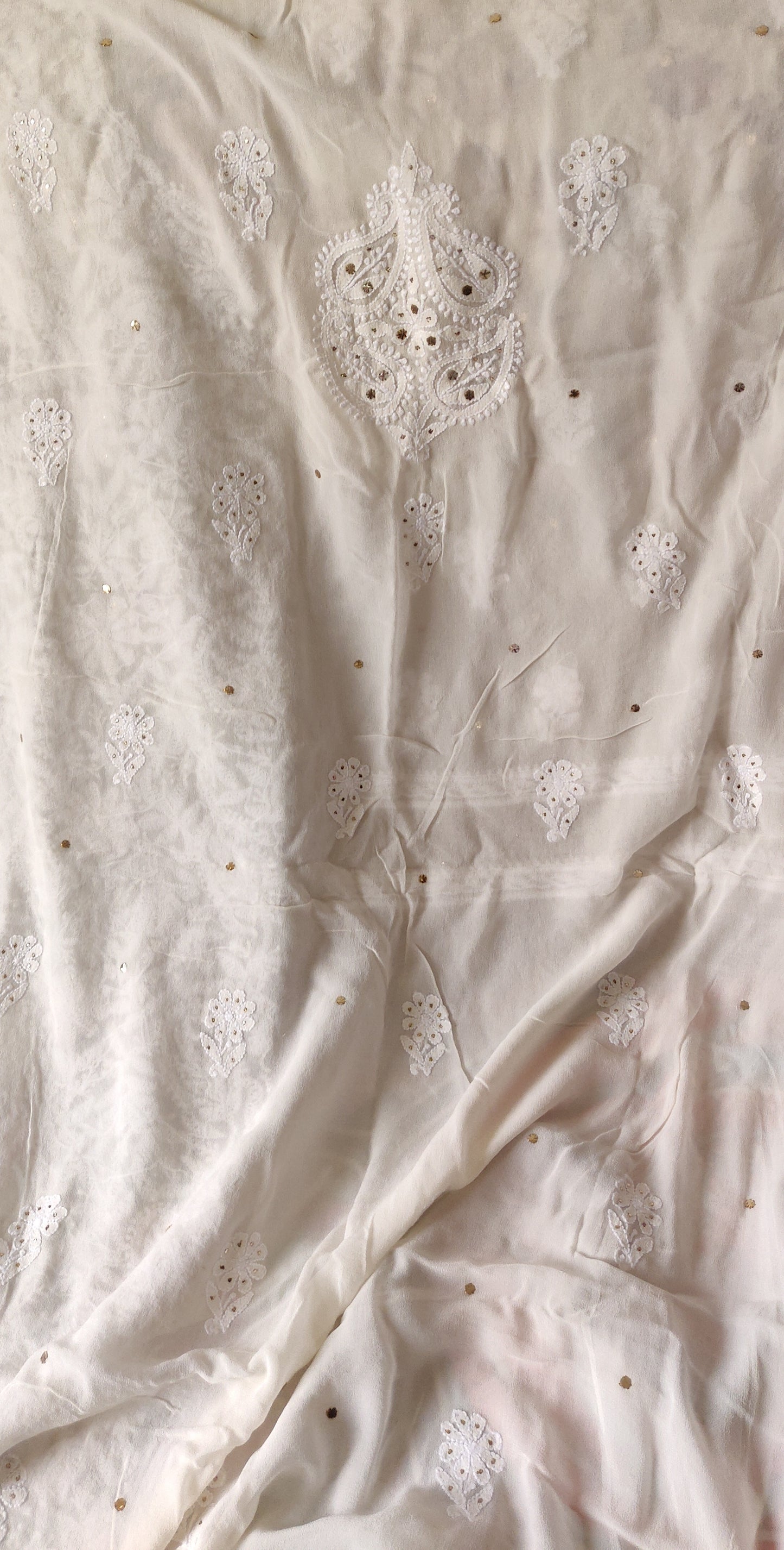 Ivory Chikankari and Mukaish Kurta Fabric