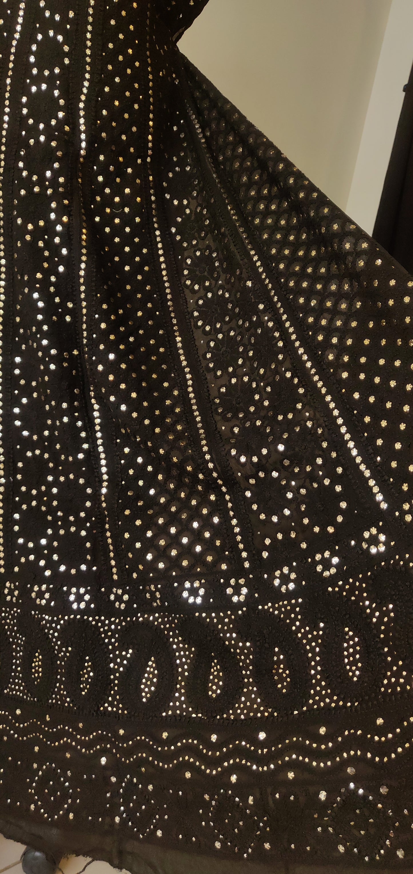 Black allover Chikankari and heavy mukaish anarkali with dupatta