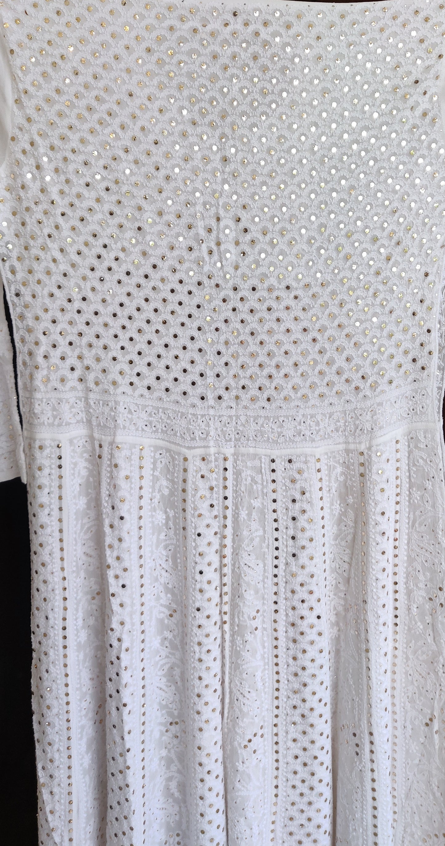 White allover Chikankari and heavy mukaish anarkali with dupatta