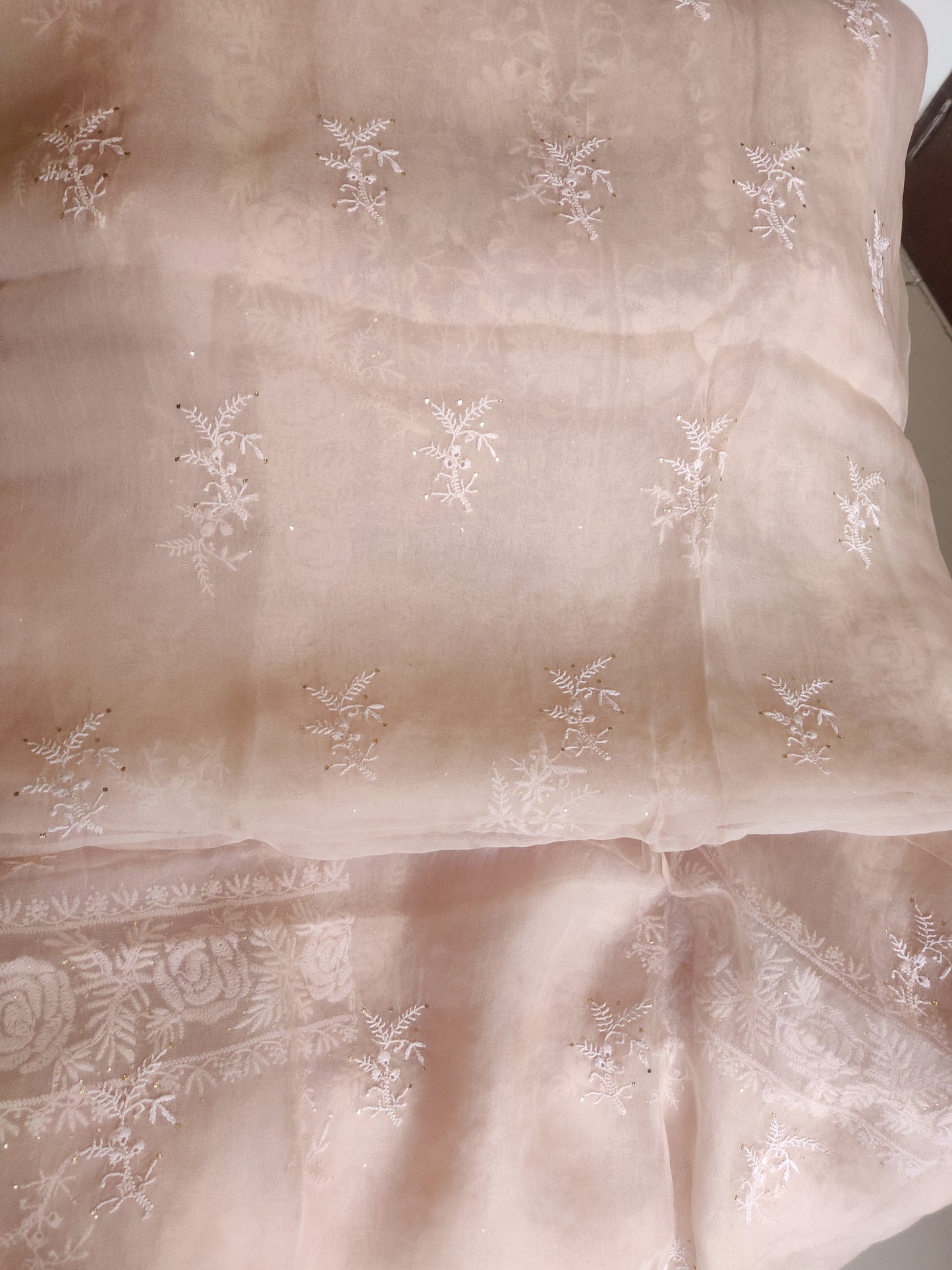 old Rose pure organza 3 taar Chikankari and mukaish kurta and dupatta