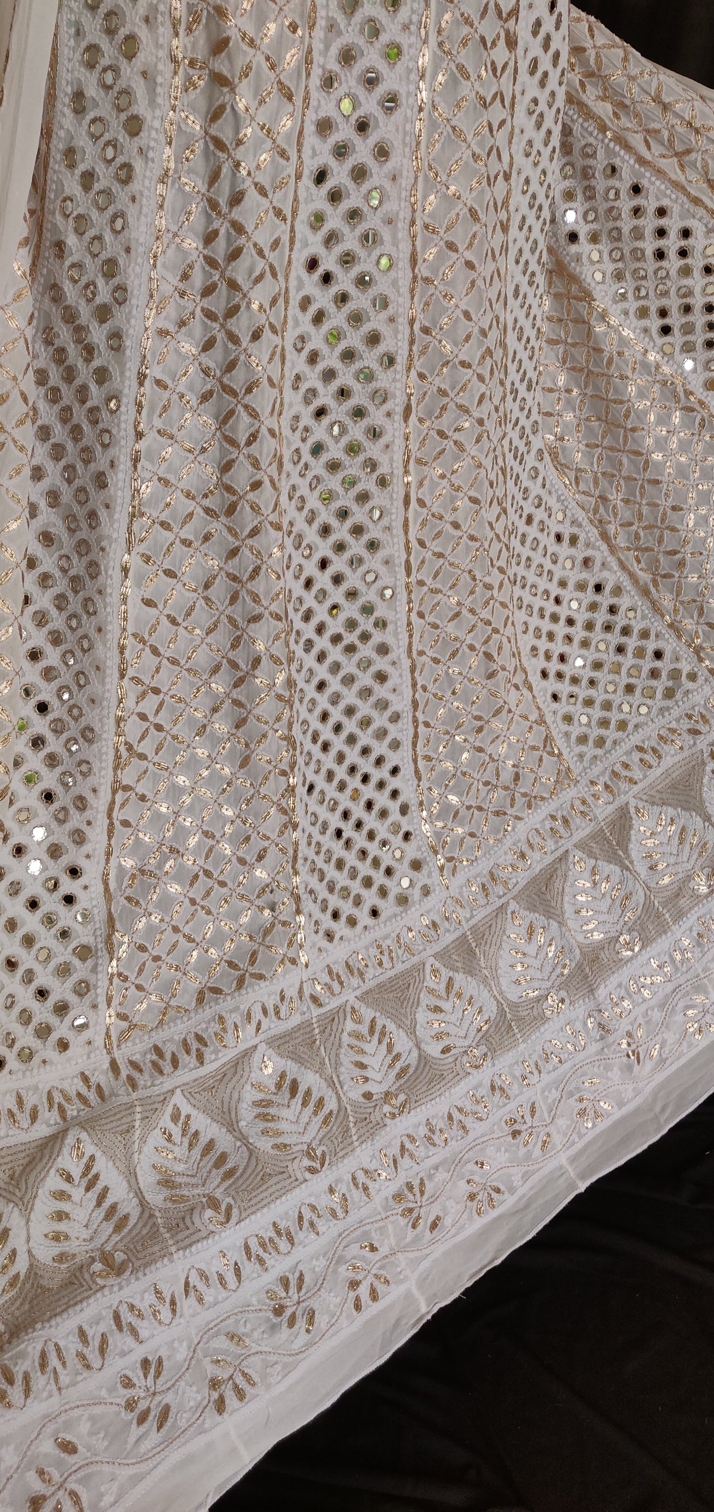 White Chikankari and mirror work anarkali with dupatta