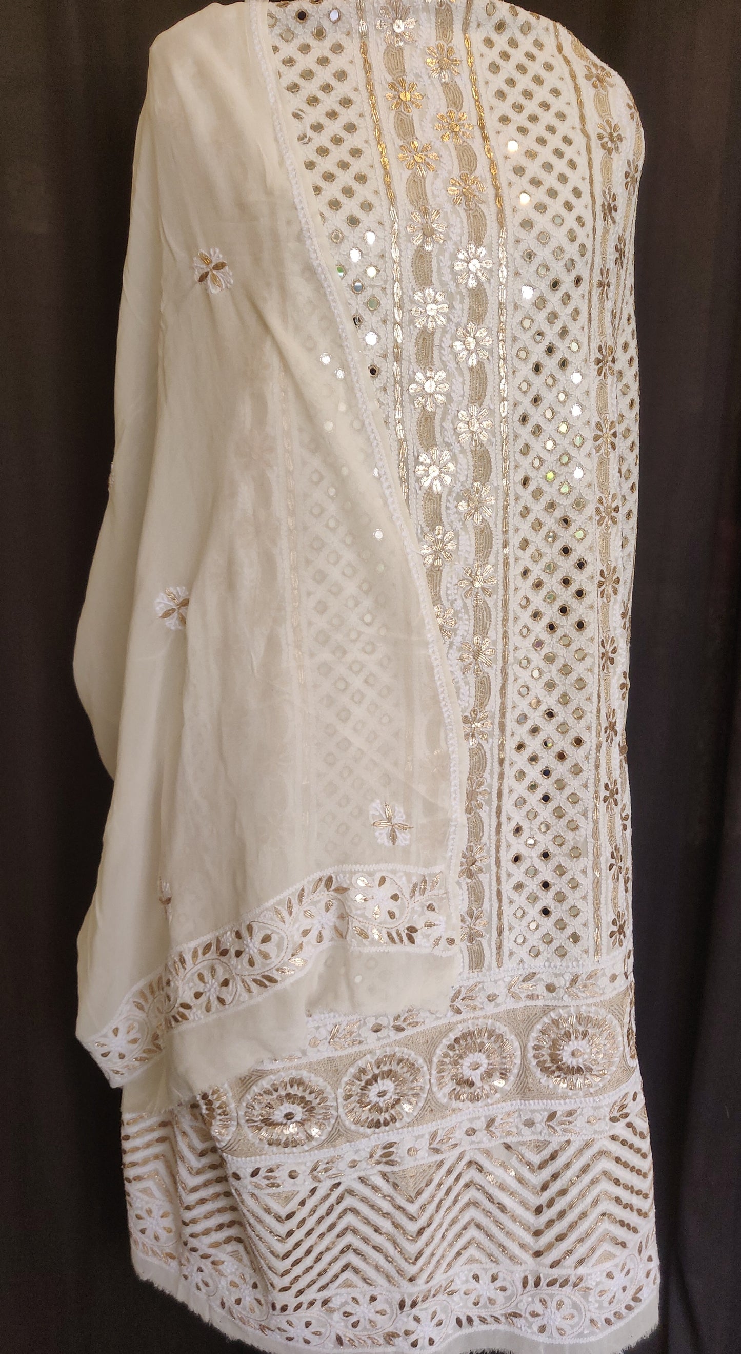 Ivory Chikankari mirror and gota patti kurta and Dupatta