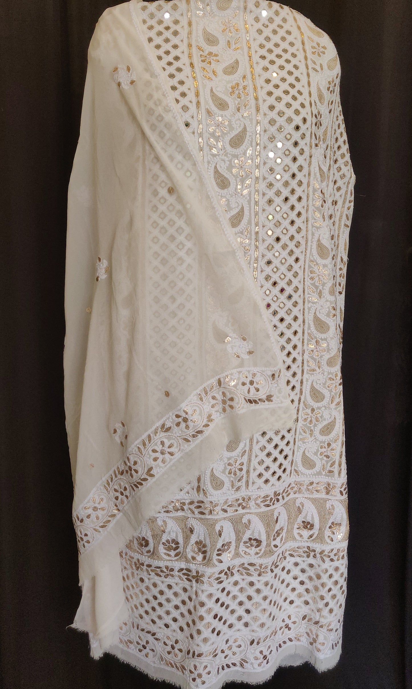Ivory Chikankari mirror and gota patti kurta and Dupatta