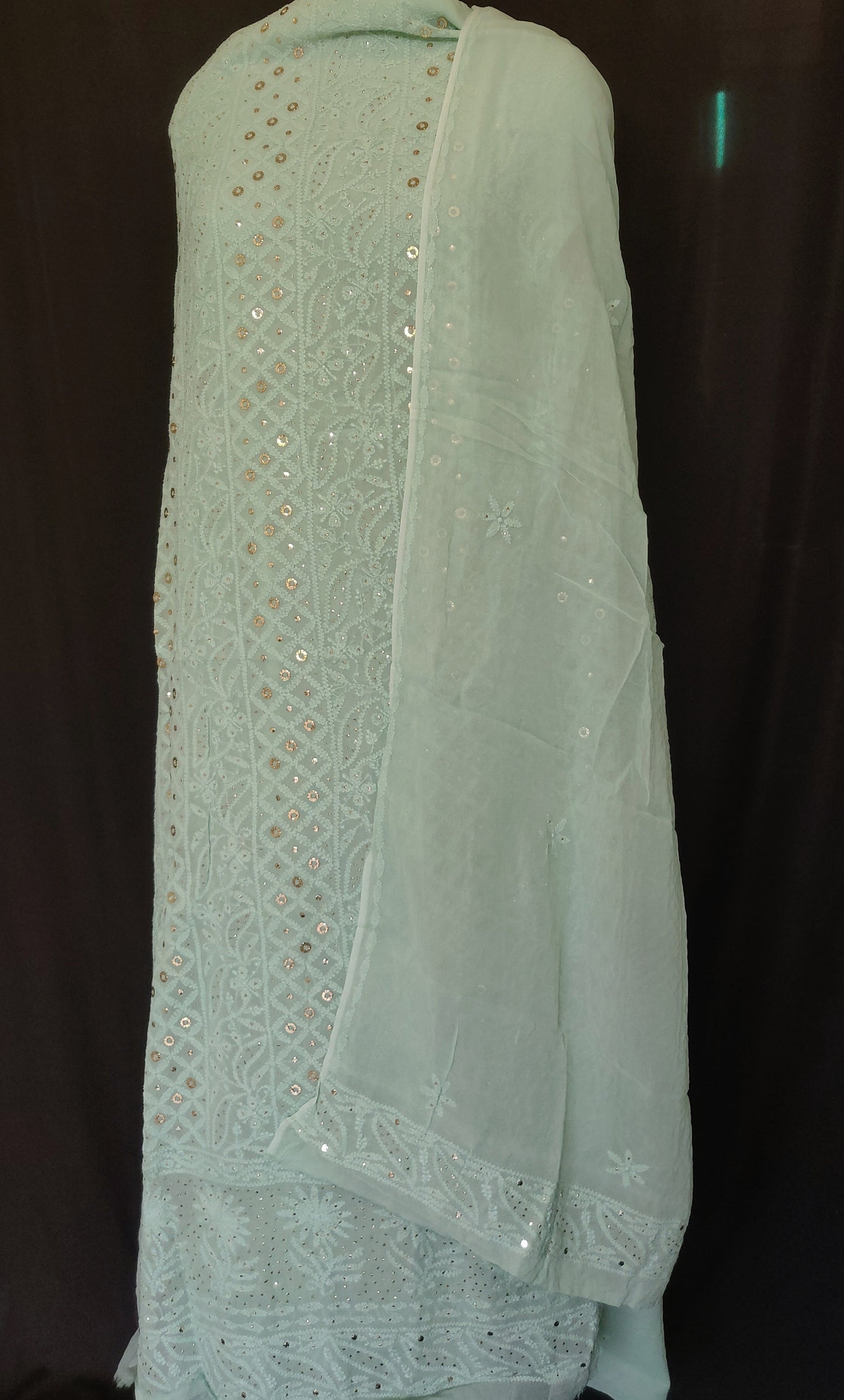 Sage green Chikankari and mukaish kurta and dupatta set