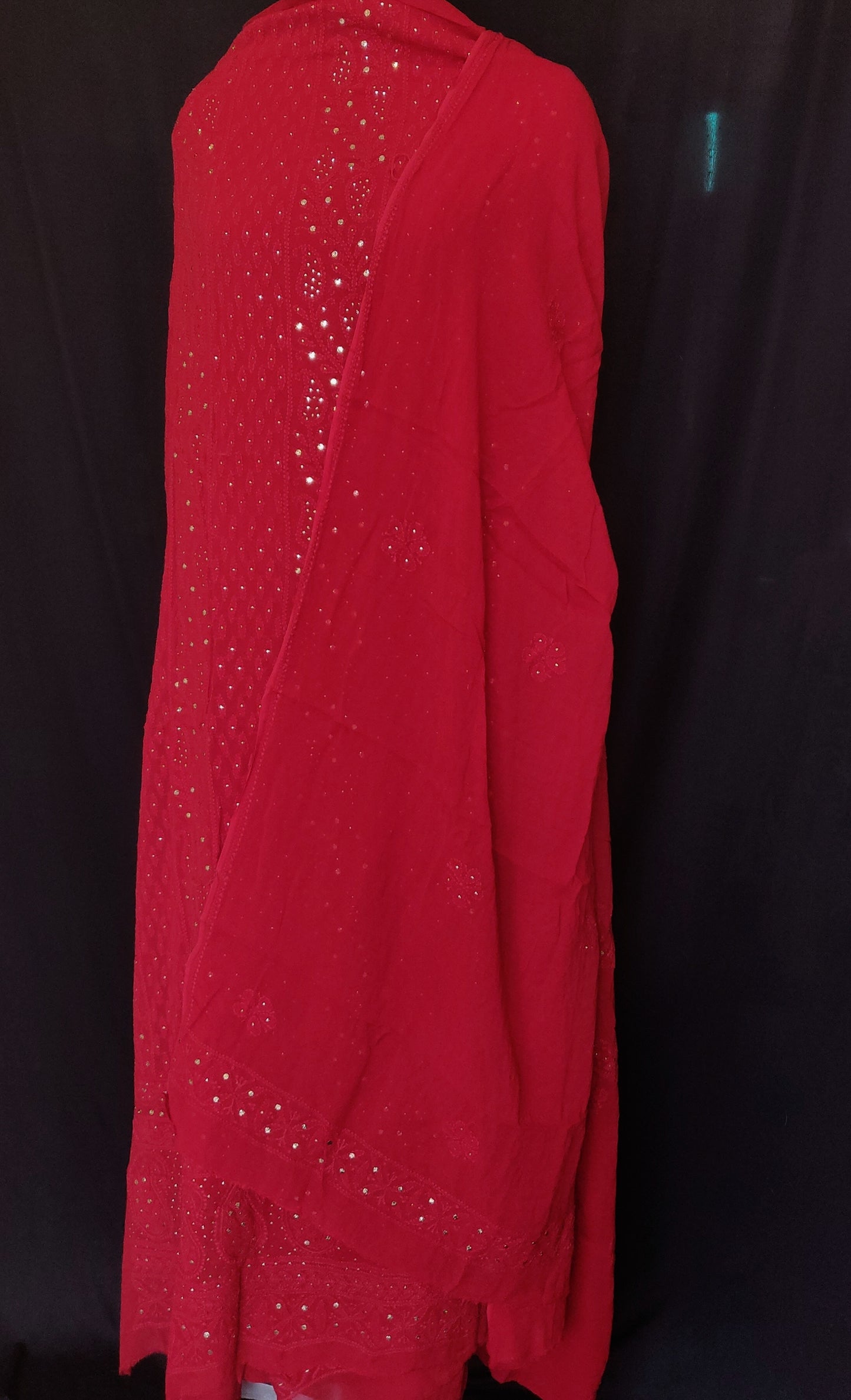 Red Chikankari and mukaish kurta and dupatta set