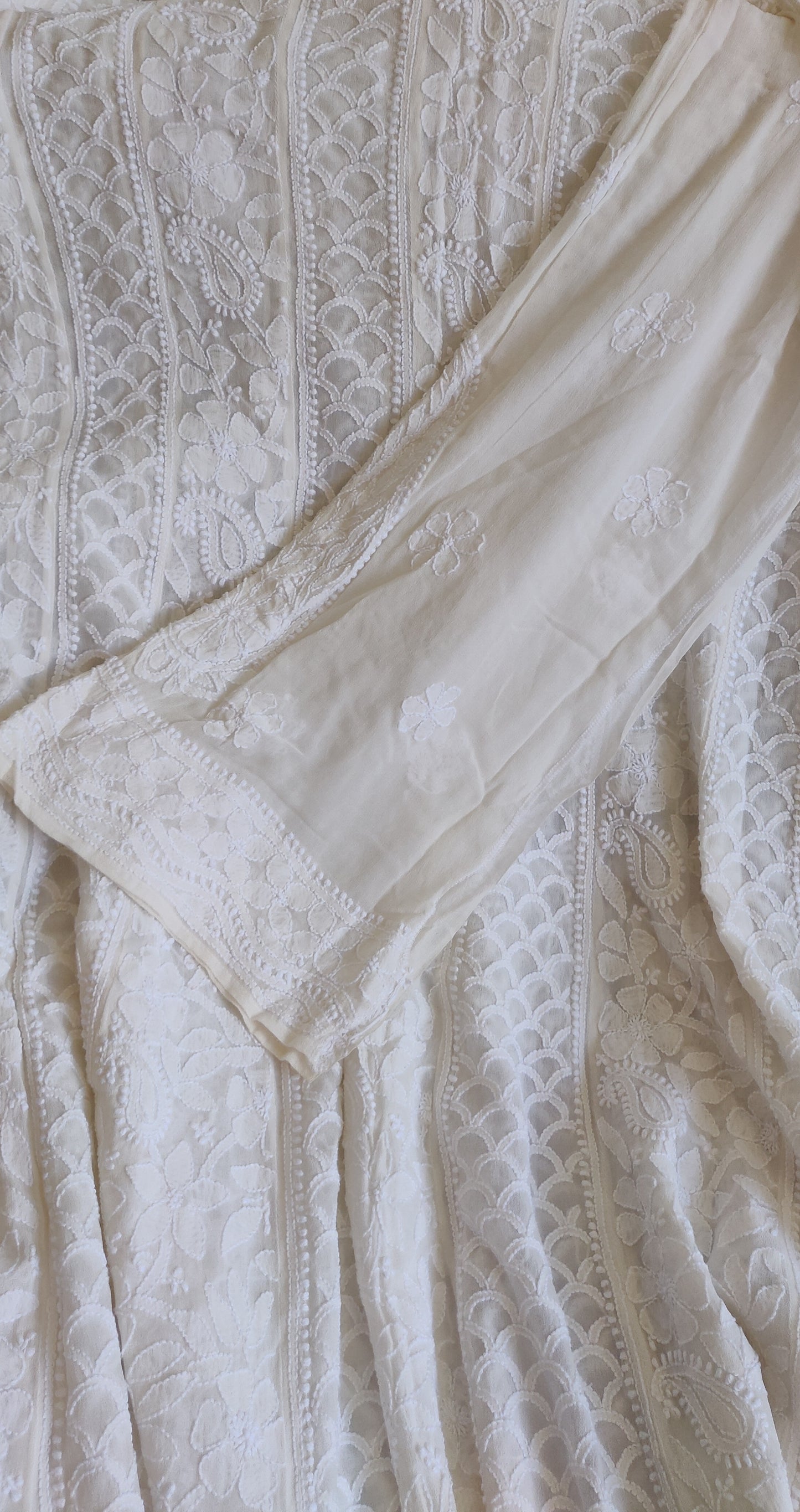 Off White Allover Fine Chikankari Anarkali with dupatta