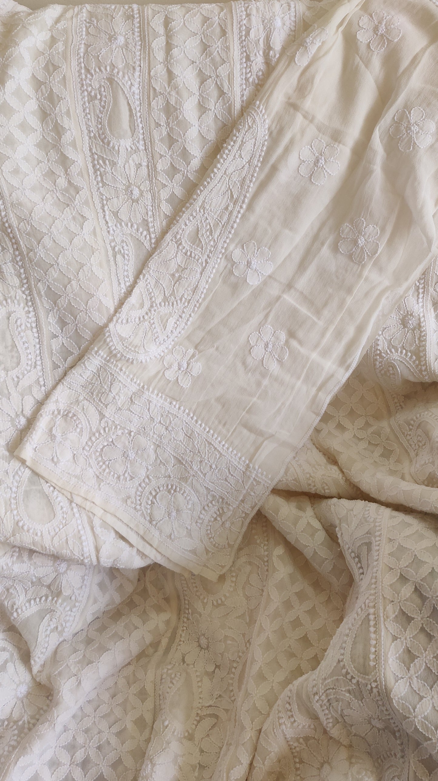Off White Allover Fine Chikankari Anarkali with dupatta