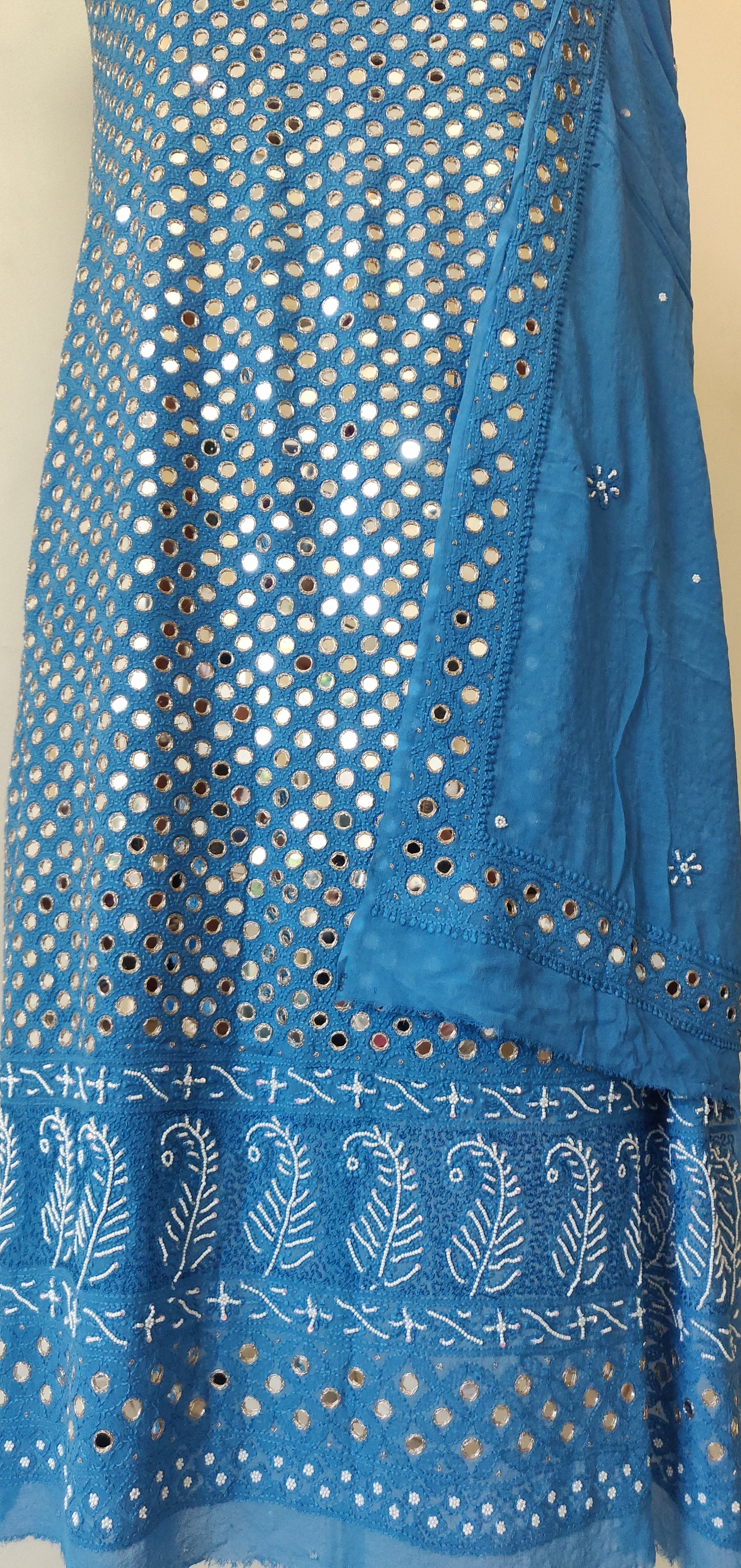 Blue Chikankari Mirror and Pearl work Kurta and Dupatta