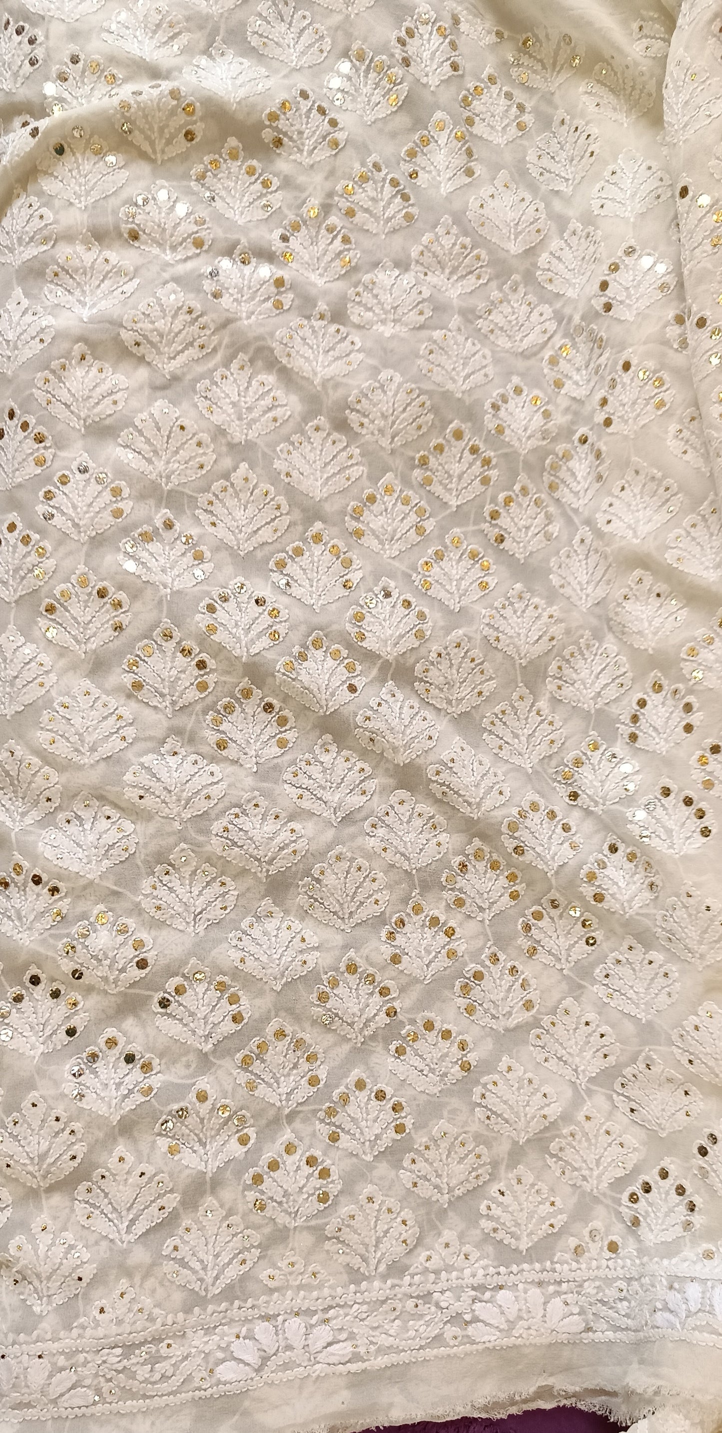 Ivory pure georgette allover Chikankari and mukaish men's kurta Fabric