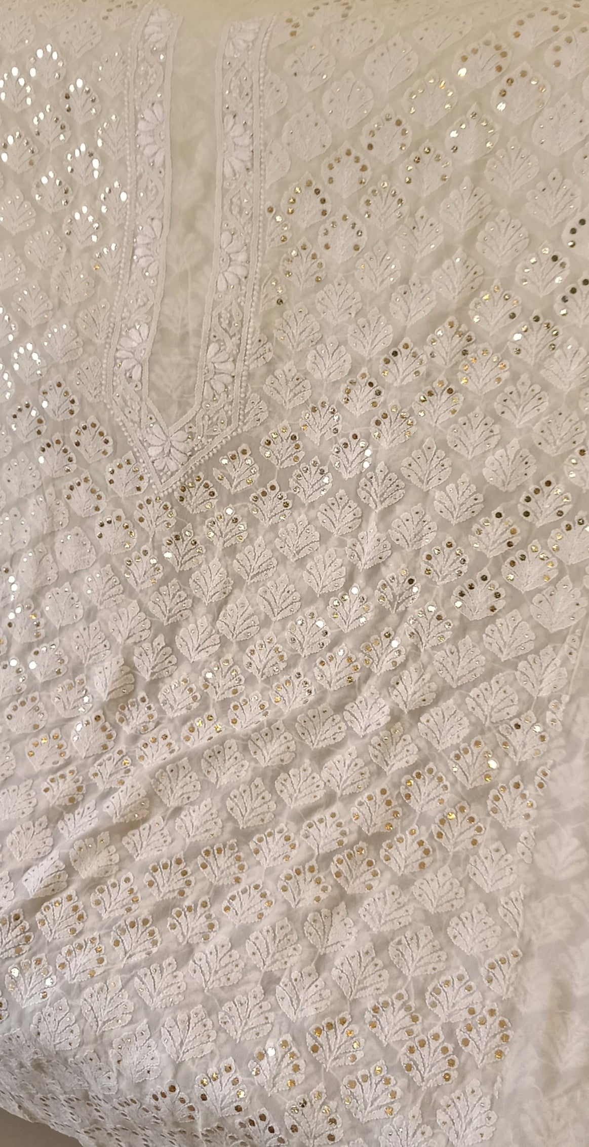 Ivory pure georgette allover Chikankari and mukaish men's kurta Fabric