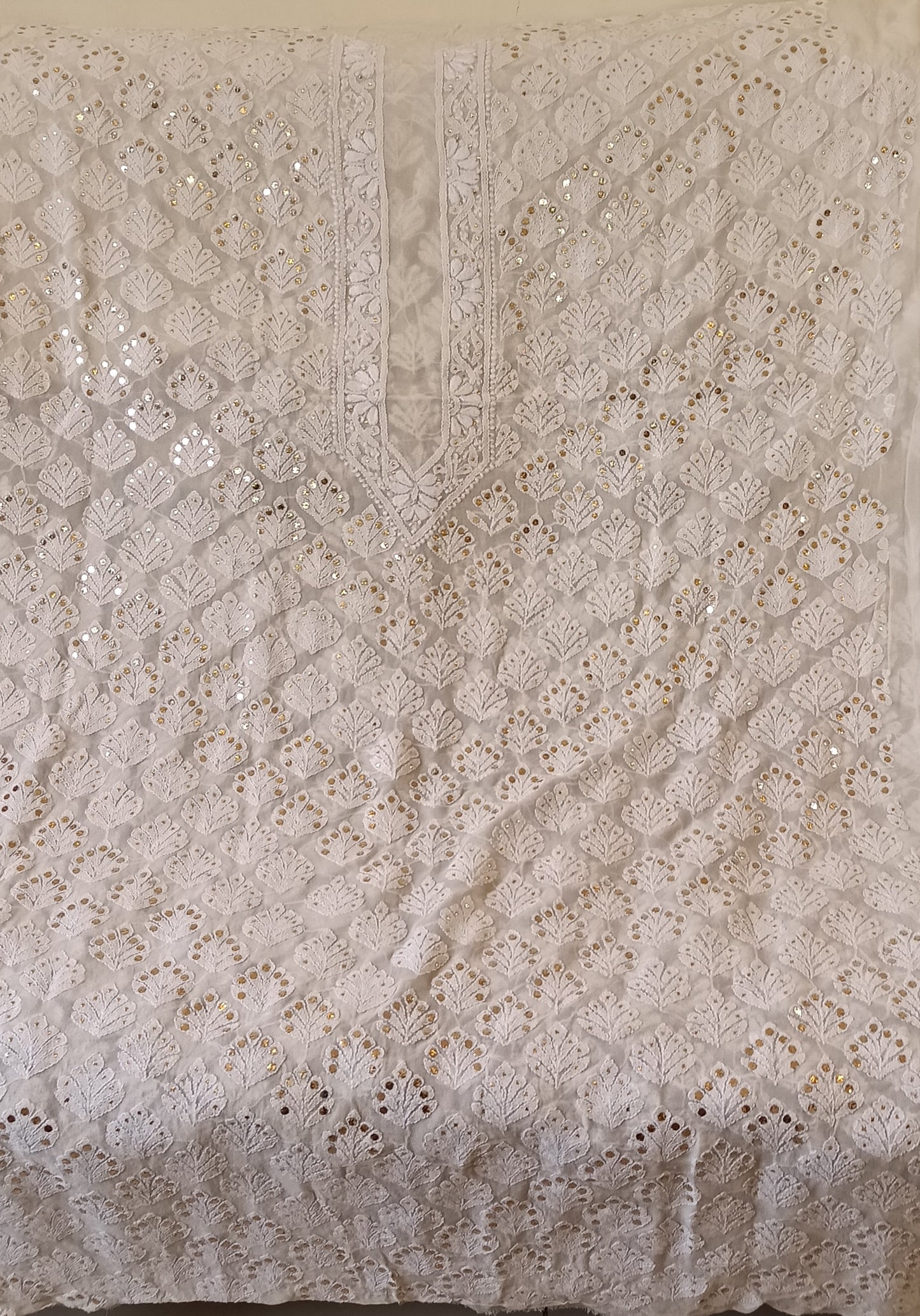 Ivory pure georgette allover Chikankari and mukaish men's kurta Fabric