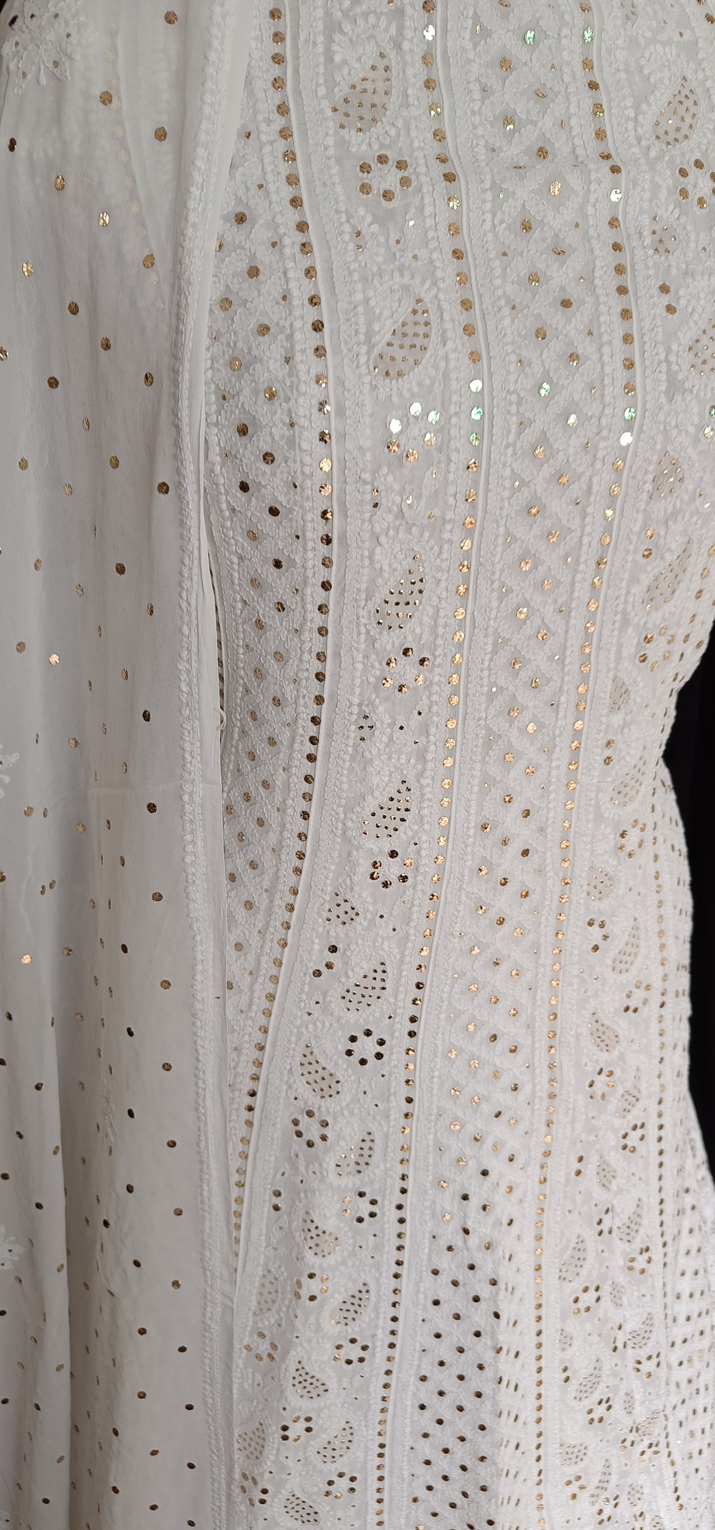White allover Chikankari and heavy mukaish anarkali with dupatta