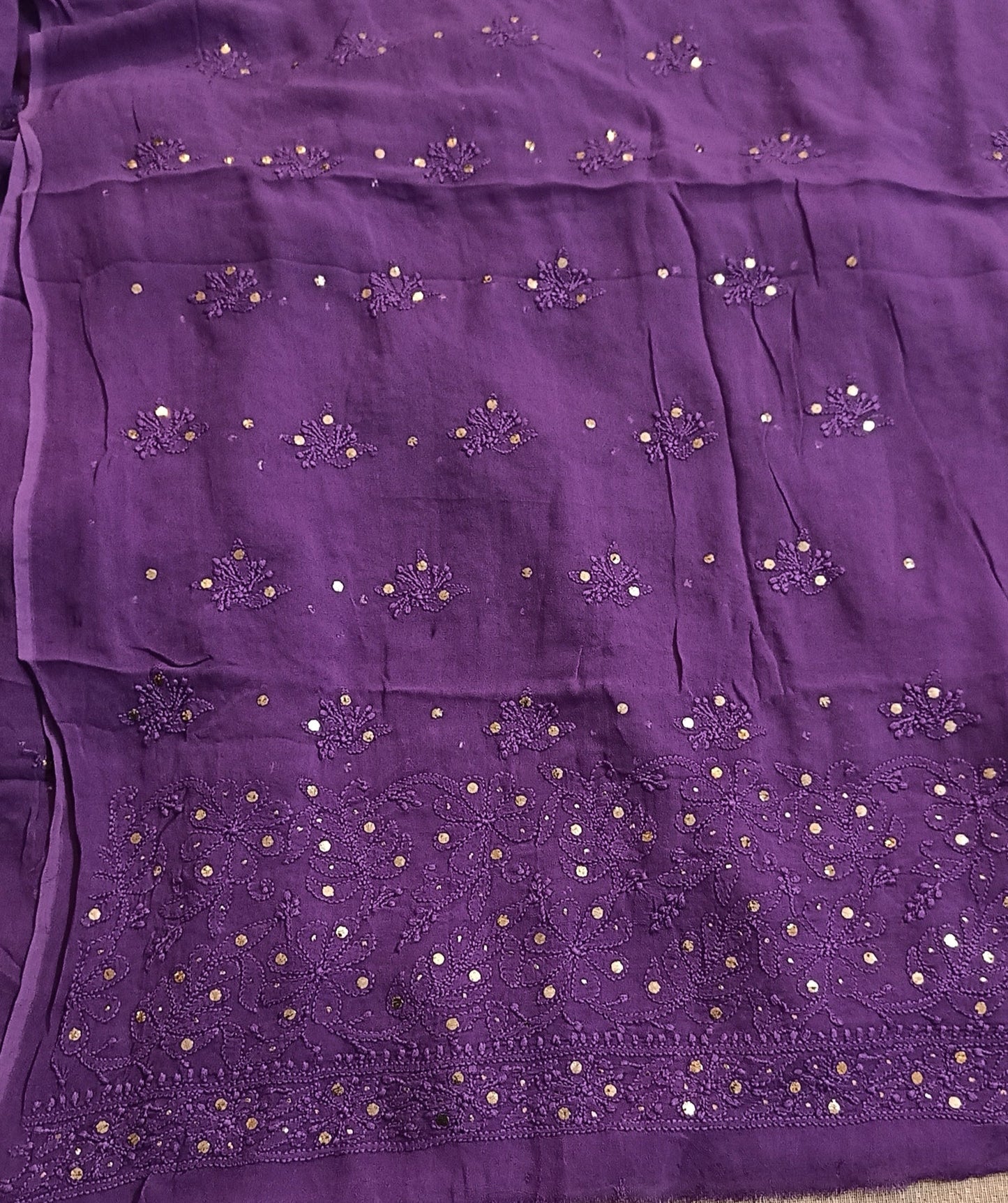 Purple Half Pure Georgette Chikankari and Mukaish Lehenga Set
