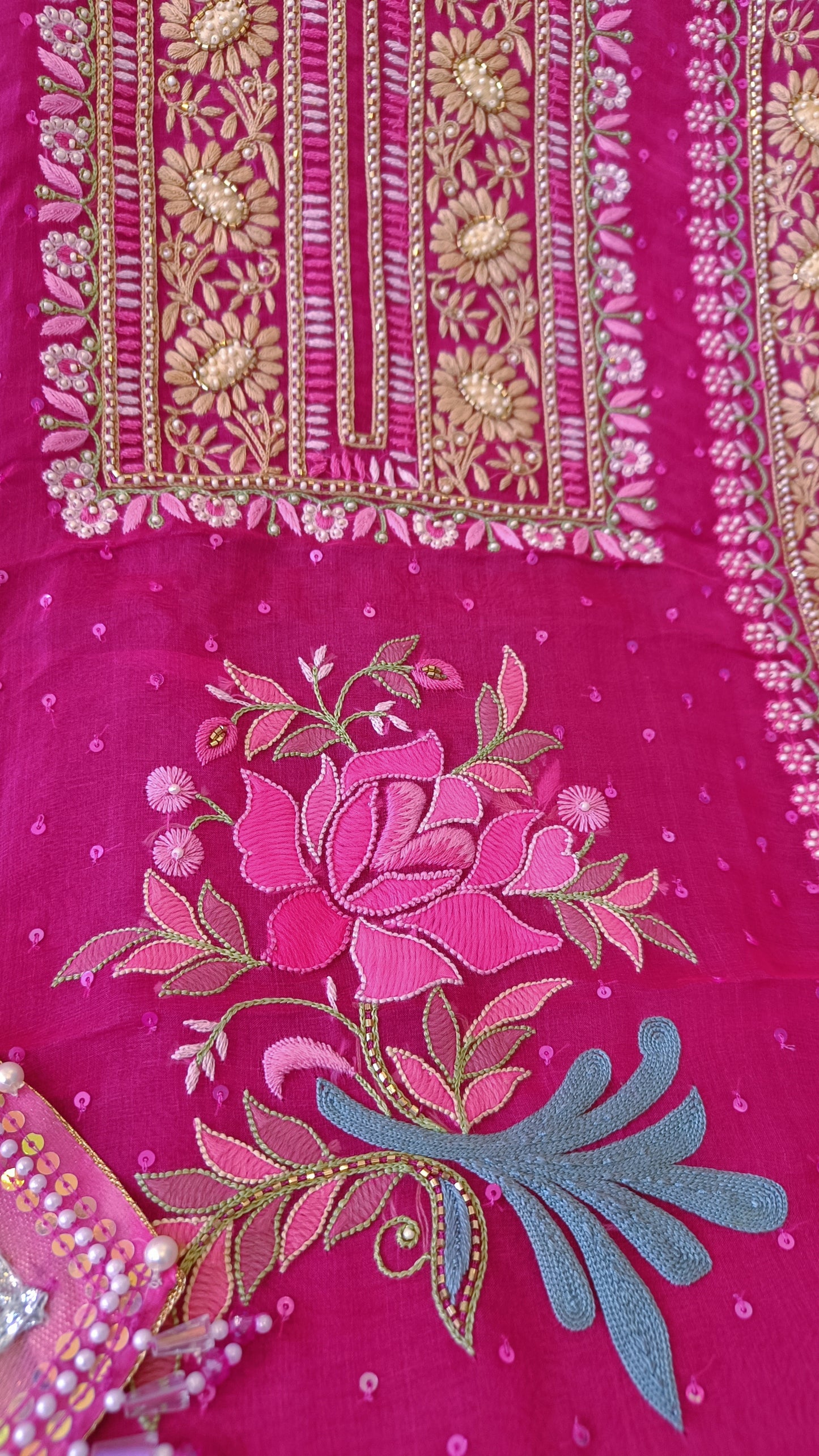 Ruhani Rani Pink Masterpiece Chikankari pure Organza kurta with dupatta