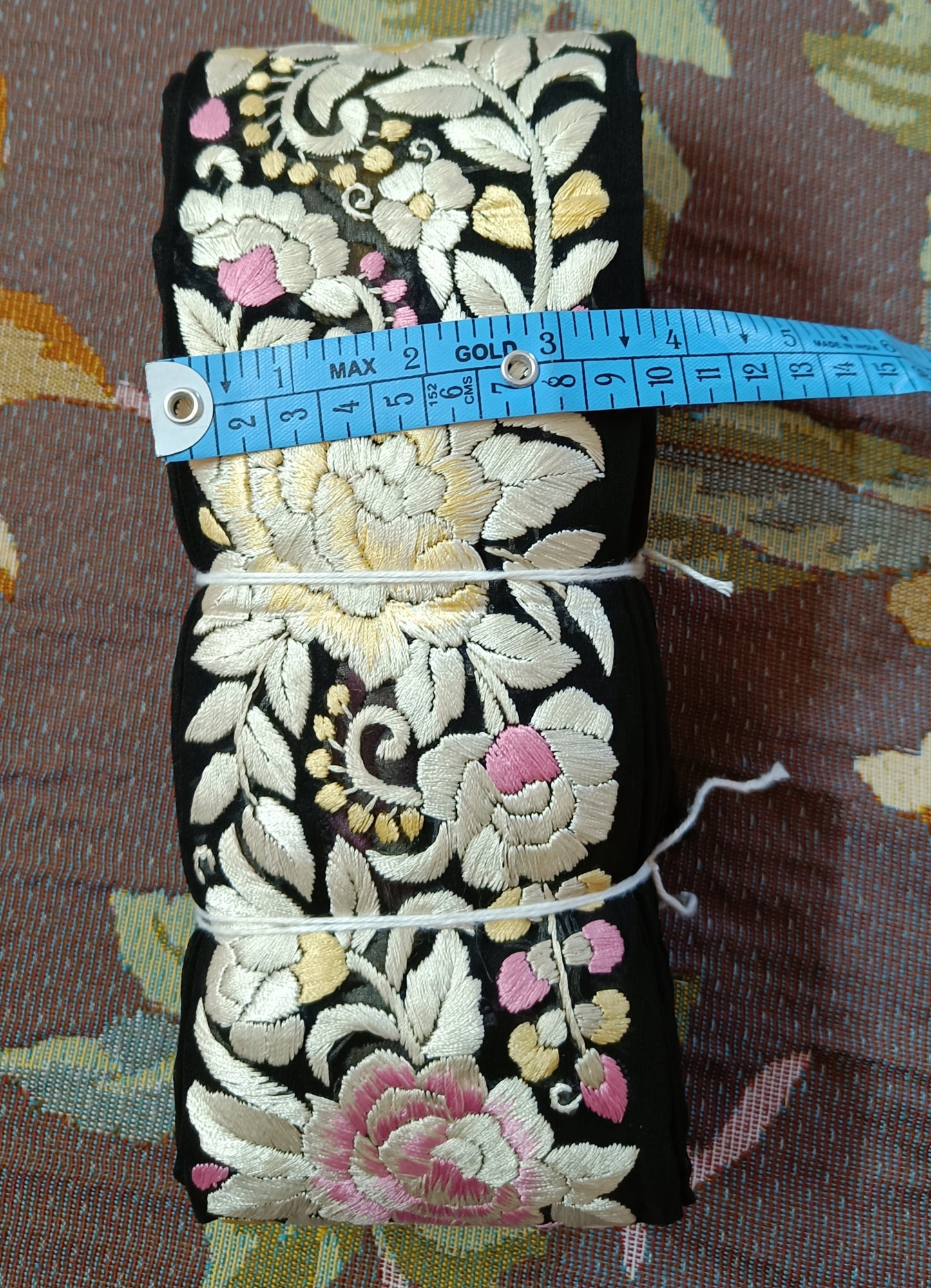 Black hand embroidered parsi gara border