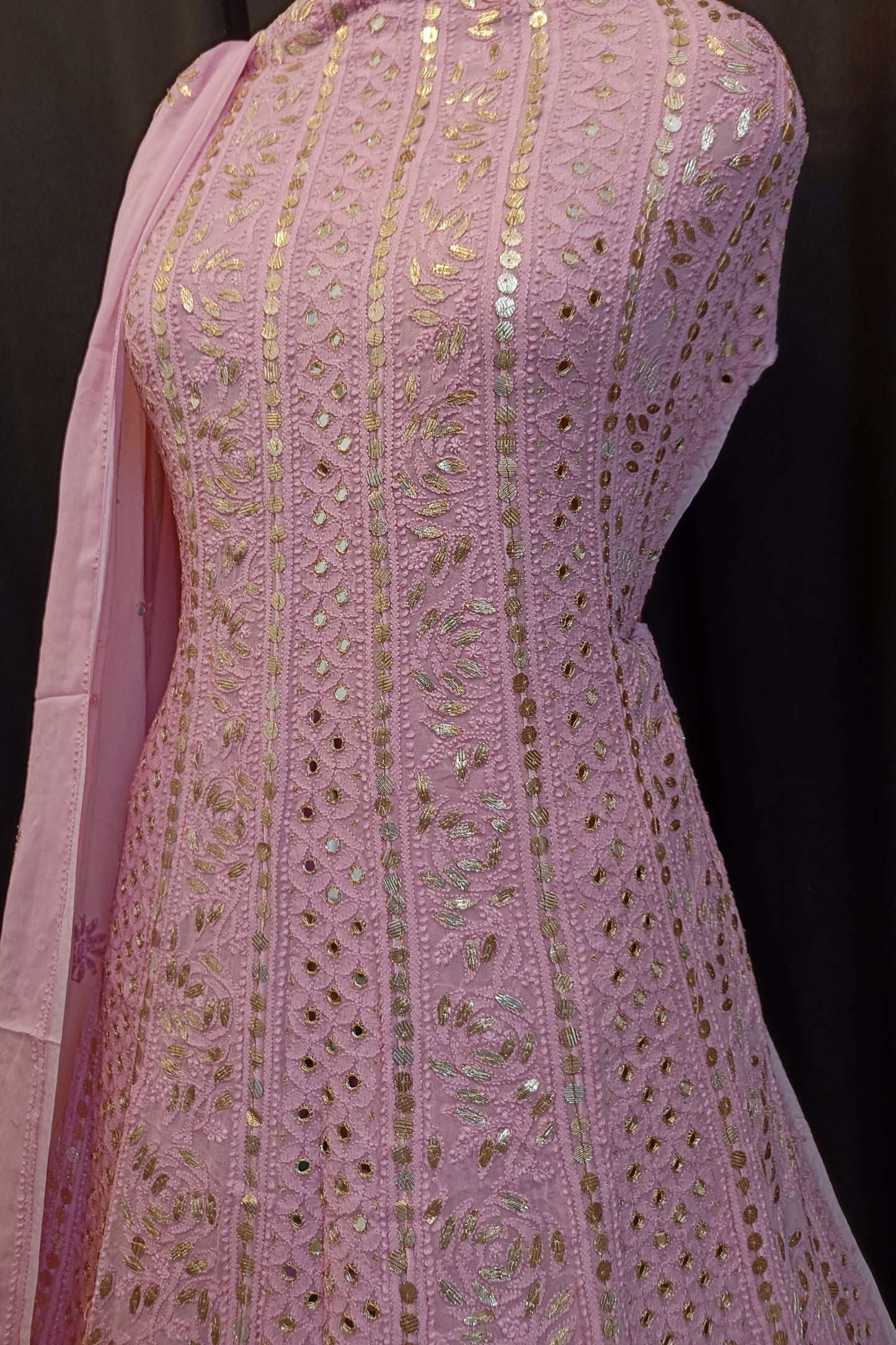 Pretty Pink Chikankari and mirror work anarkali with dupatta