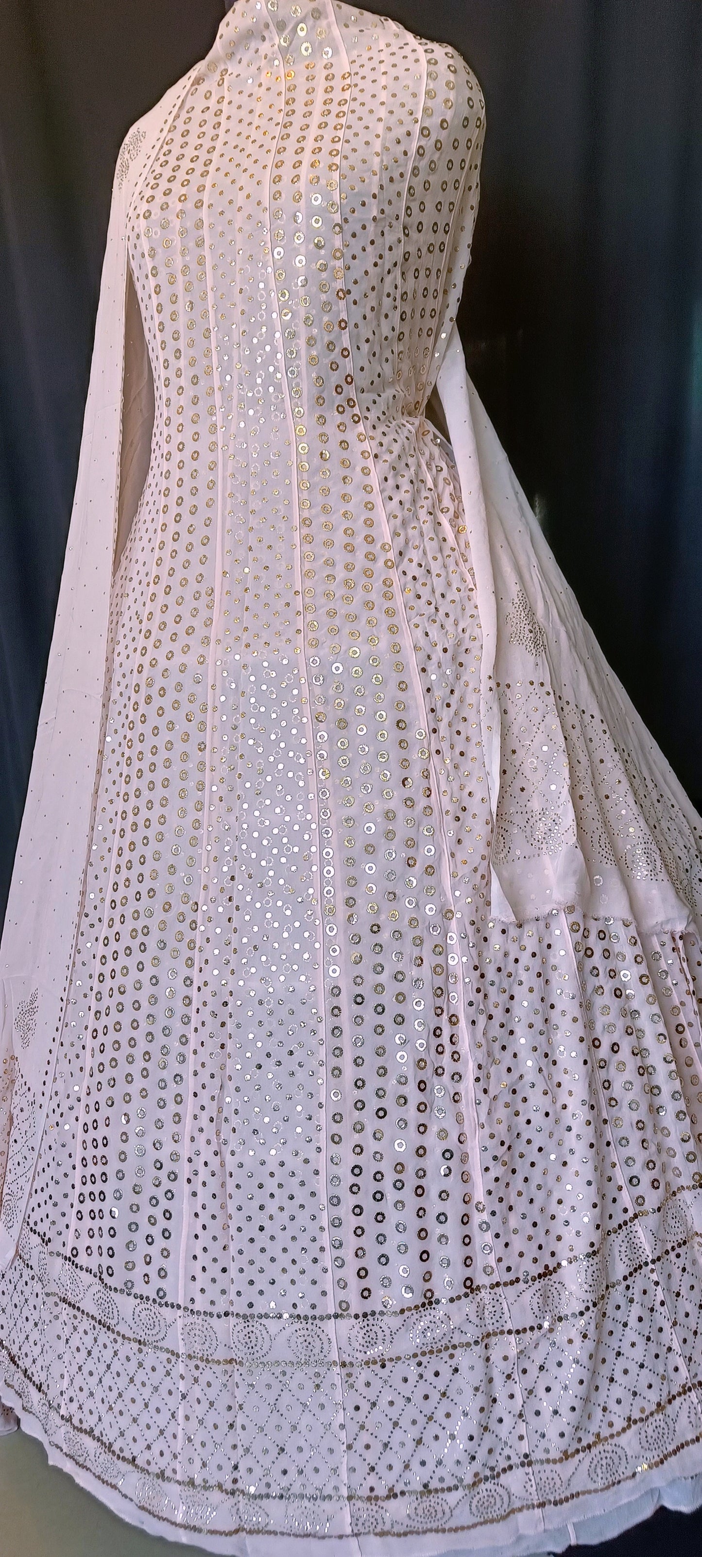 Light Pink Allover Ring Mukaish Anarkali with Dupatta