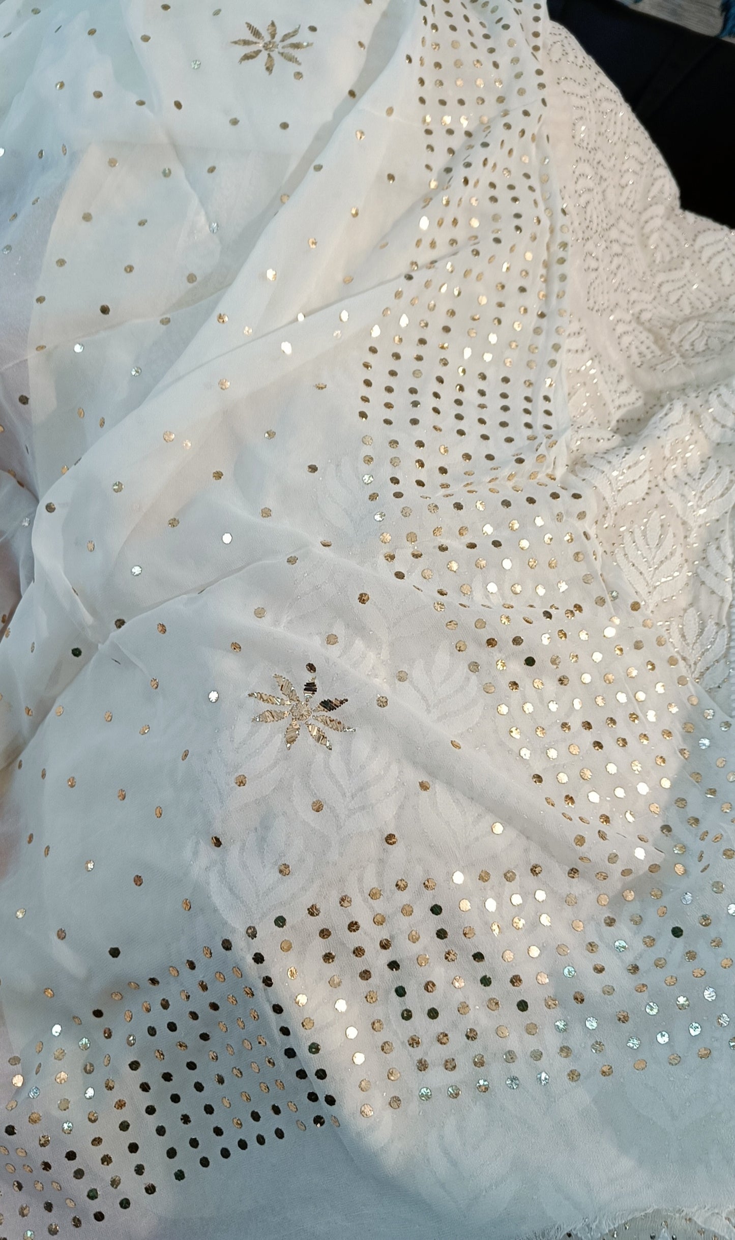 Ivory allover mukaish georgette dupatta