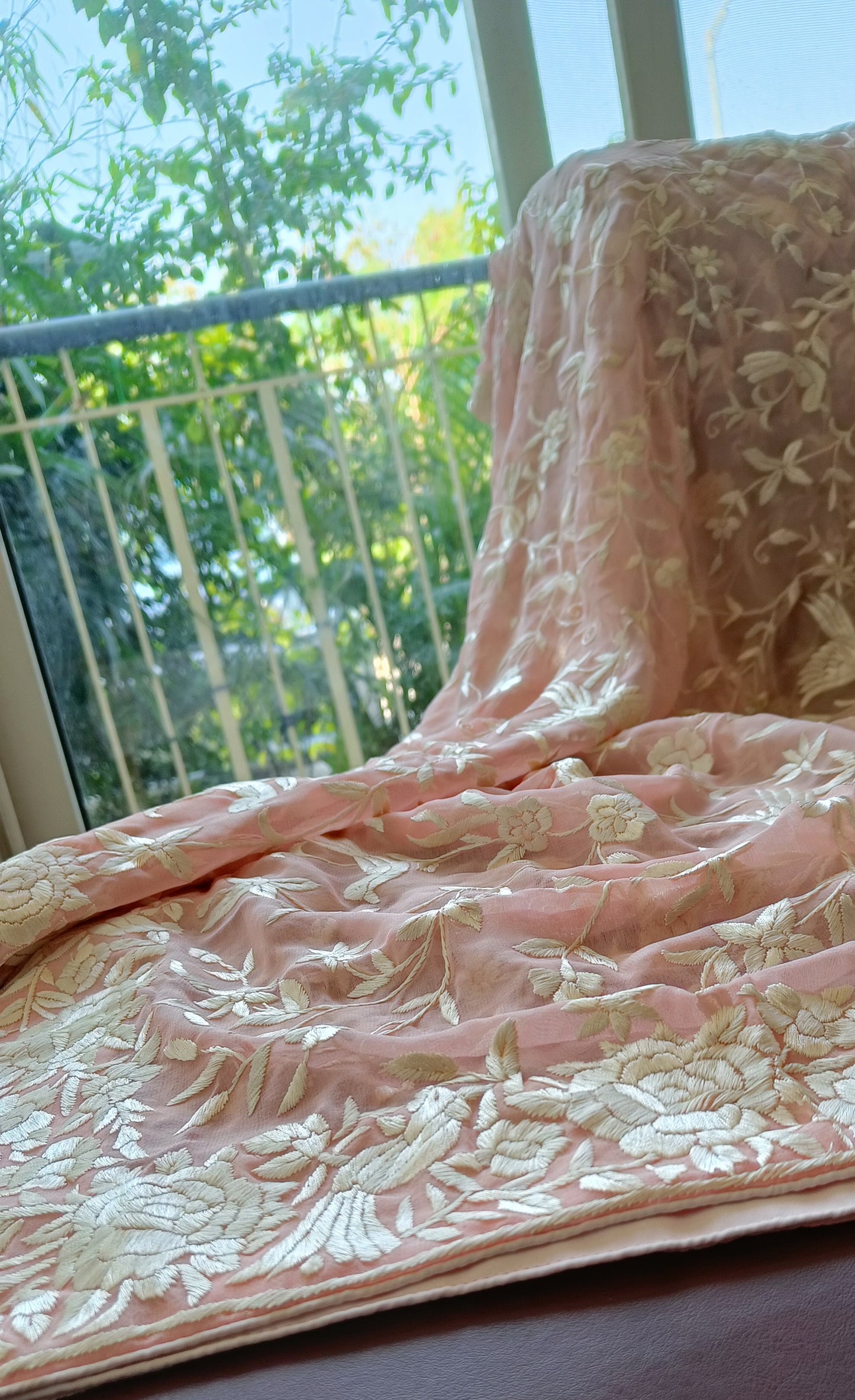 Pink Masterpiece Parsi Gara Hand Embroidered Dupatta
