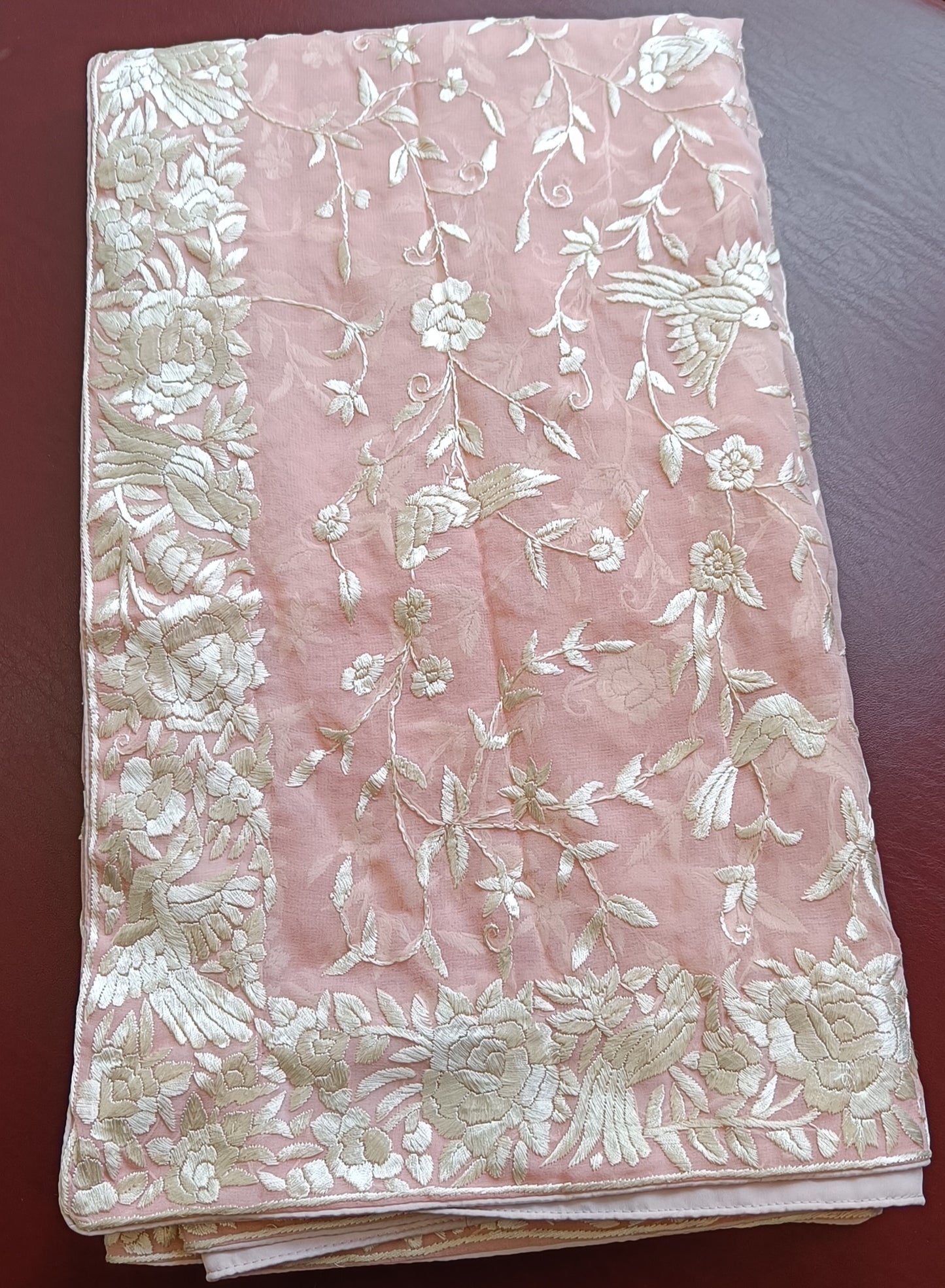 Pink Masterpiece Parsi Gara Hand Embroidered Dupatta