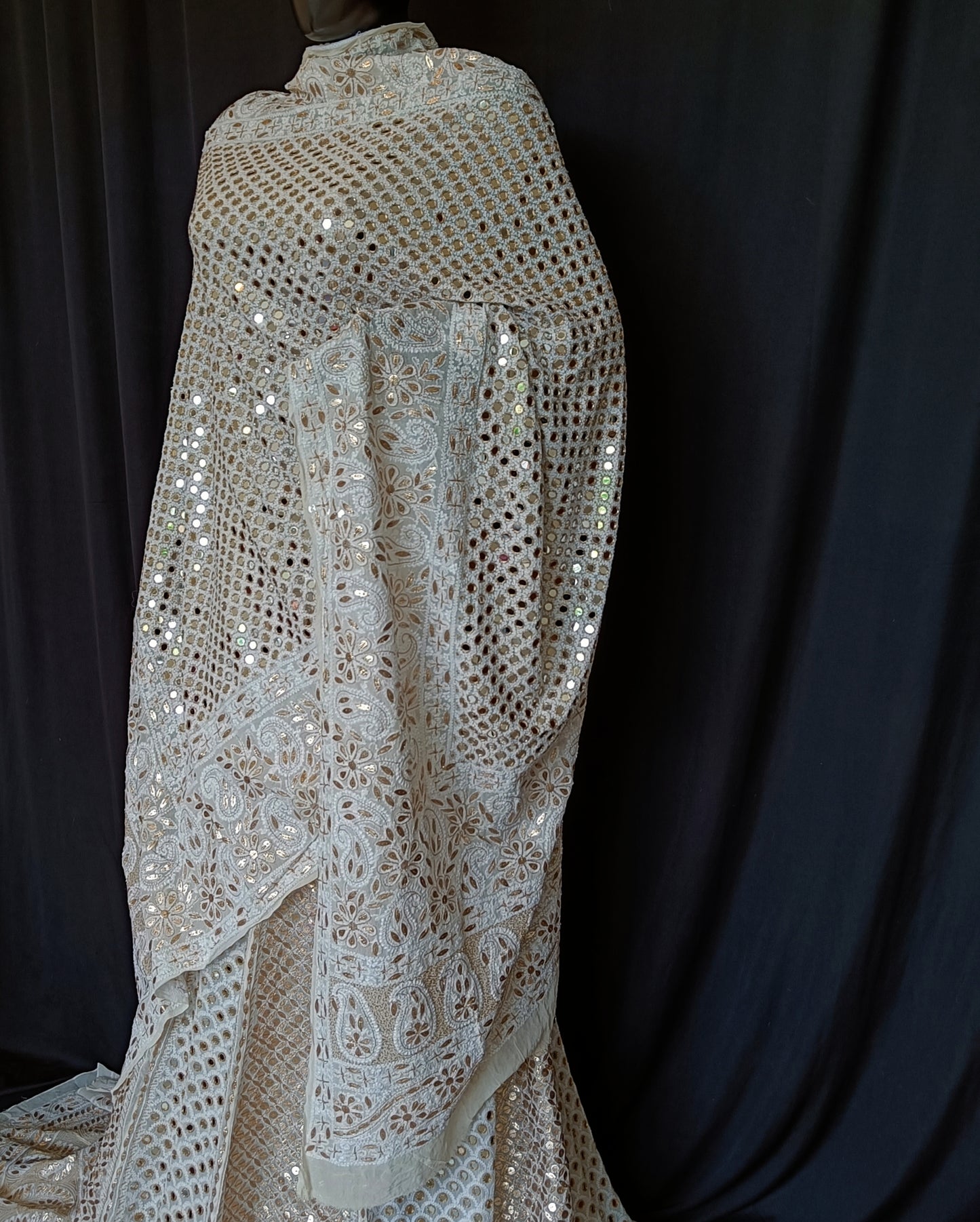 Ruhani ivory Chikankari mirror and gota patti pure georgette wedding dupatta