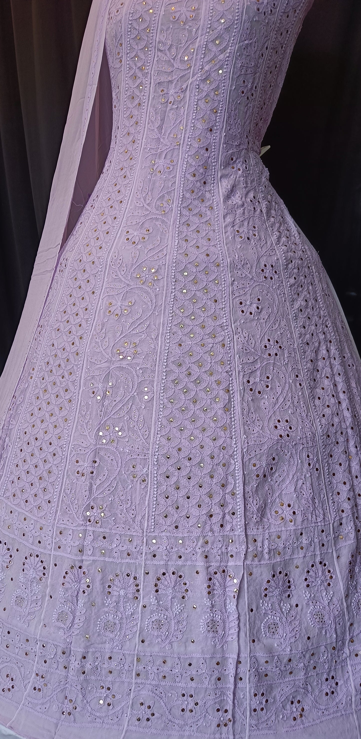 Lavender Allover Chikankari and Mukaish Anarkali with Dupatta