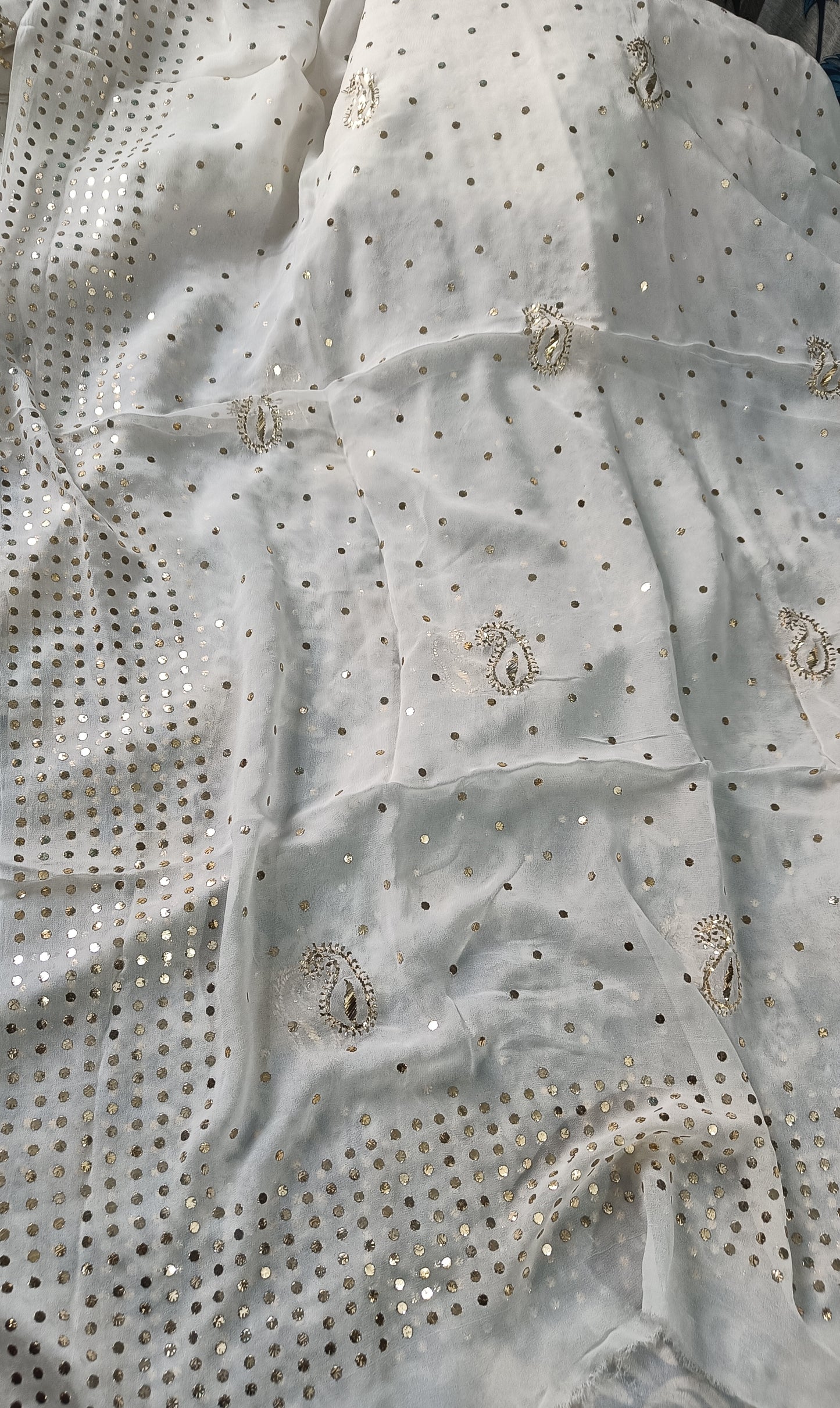 White allover Heavy Mukaish Dyeable dupatta