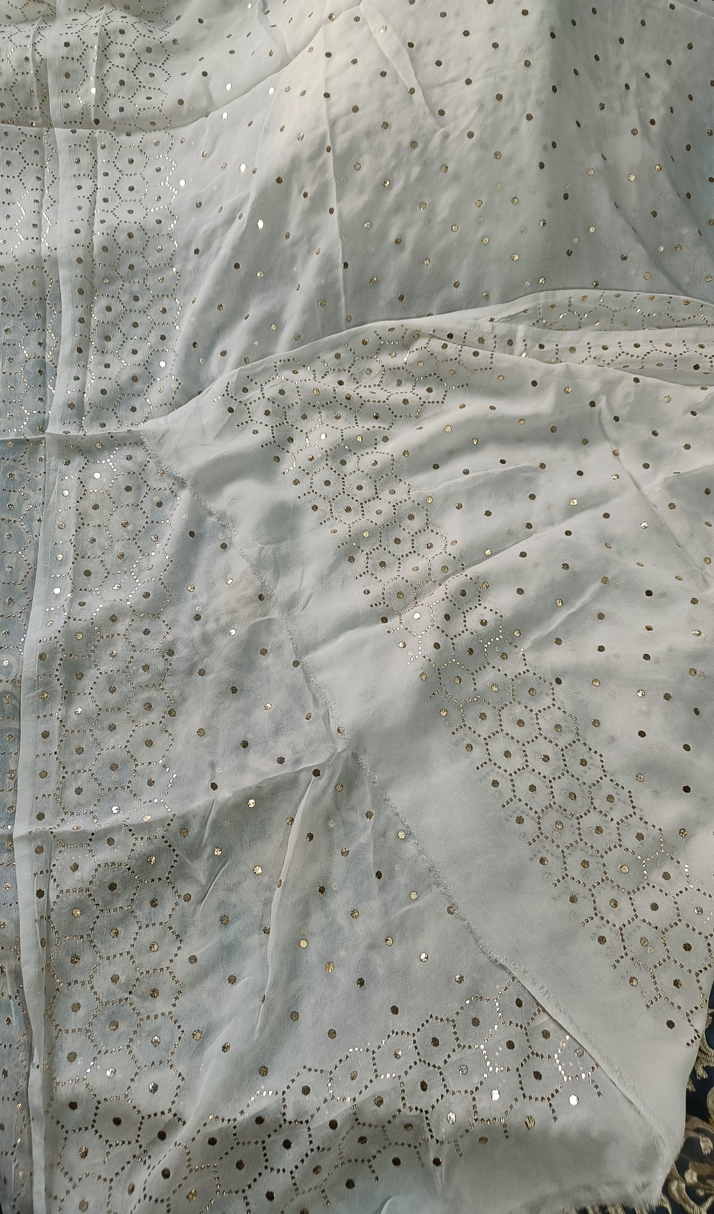 White allover Heavy Mukaish Dyeable dupatta