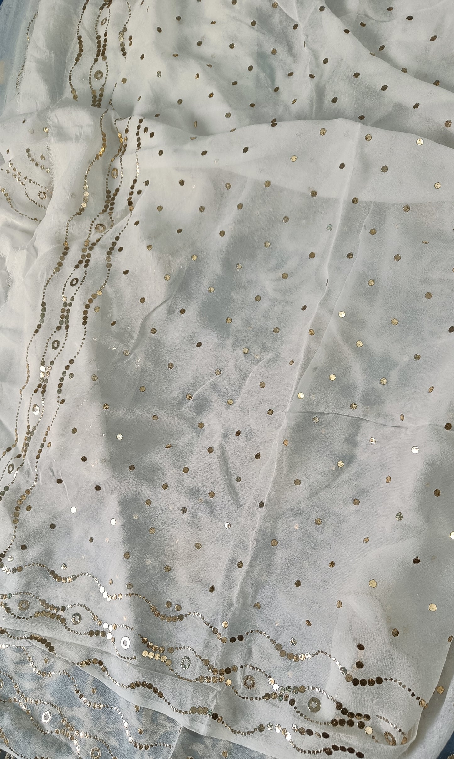 White allover Heavy Mukaish Dyeable dupatta