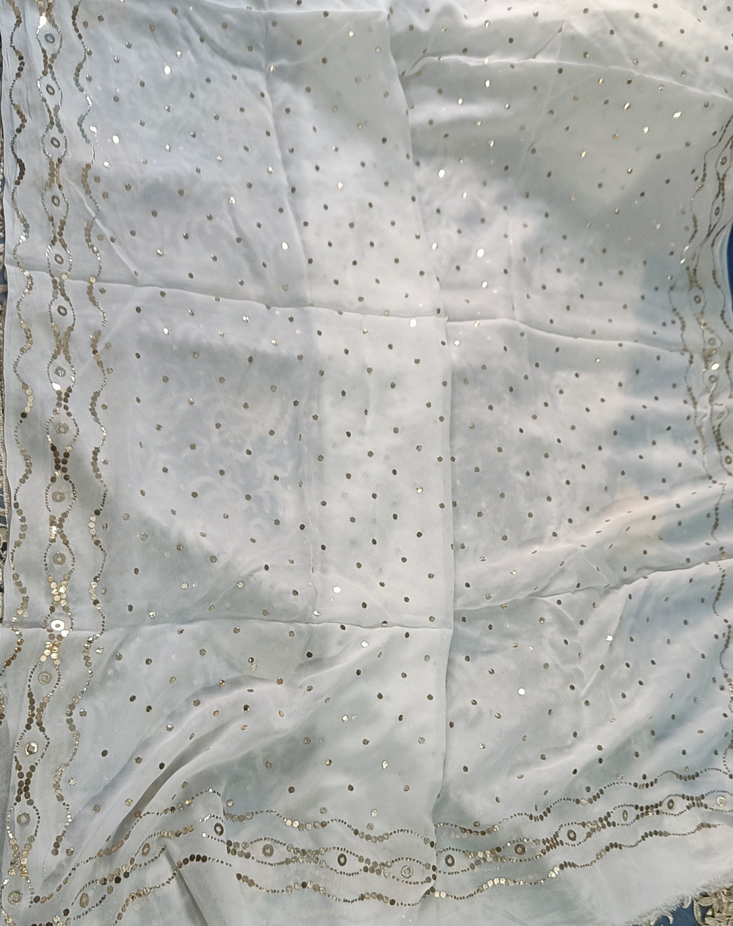 White allover Heavy Mukaish Dyeable dupatta