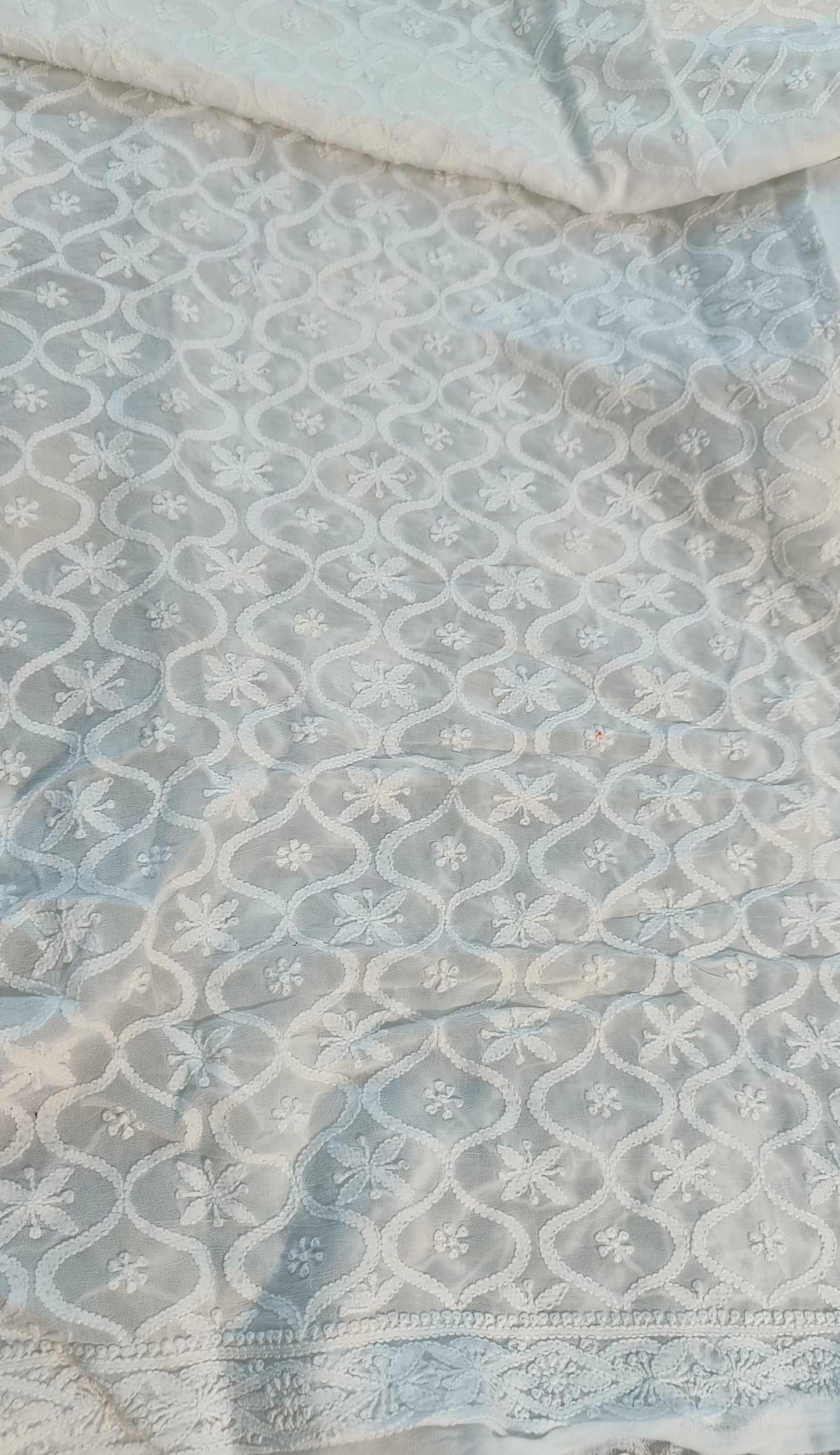 White Allover Chikankari Men's Kurta Fabric