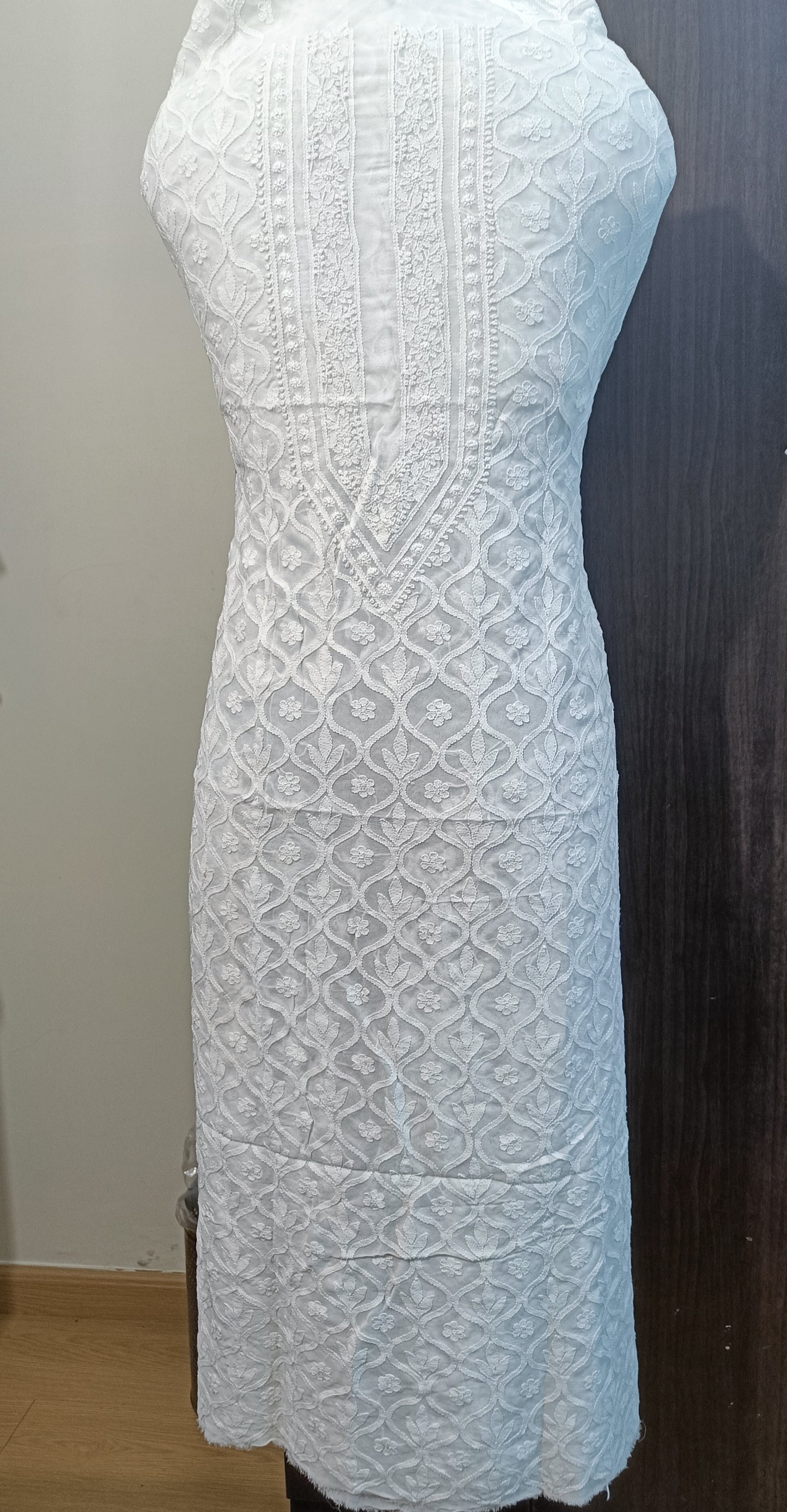 White Allover Chikankari Men's Kurta Fabric