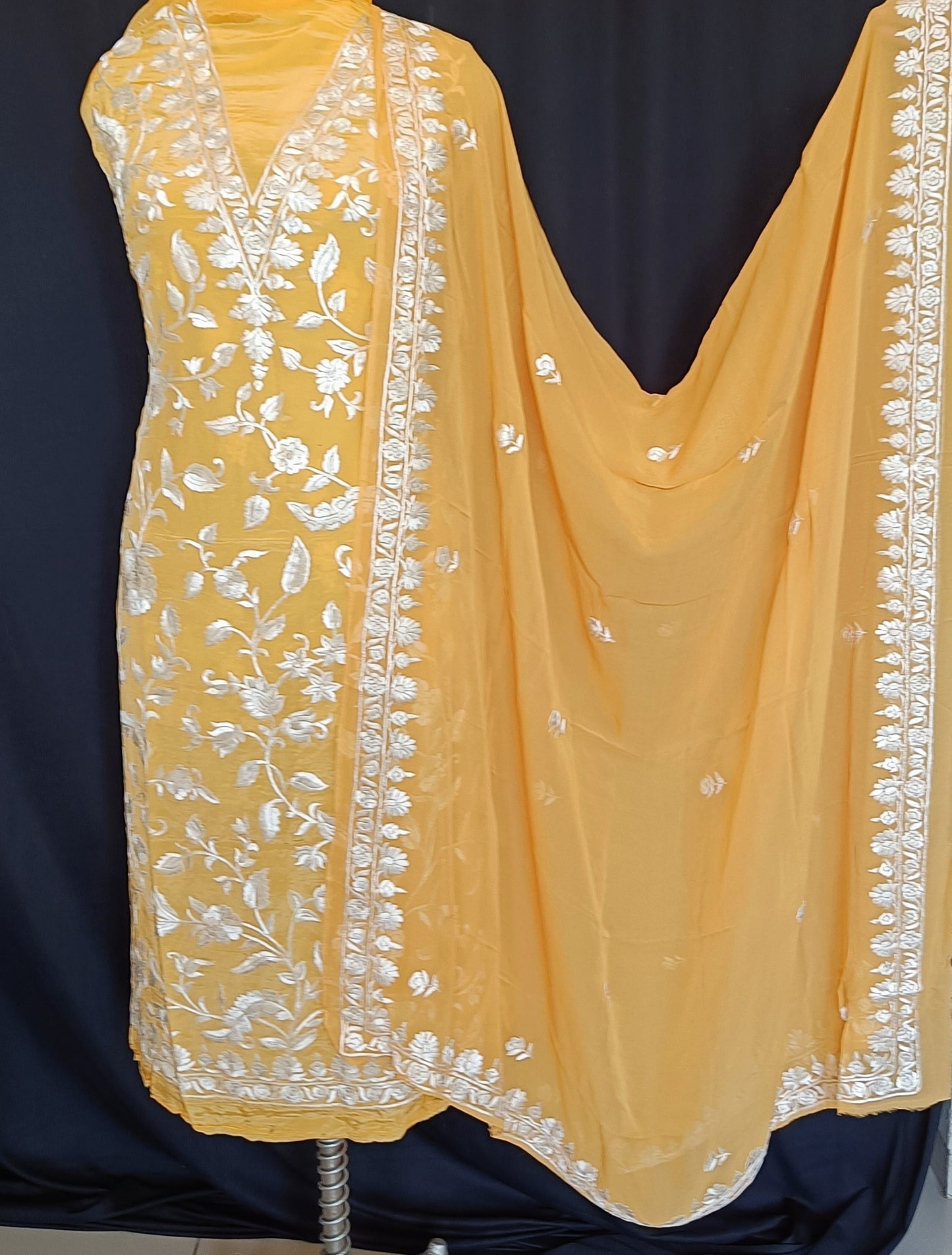 Yellow Masterpiece Hand Embroidered Parsi Gara Full Suit