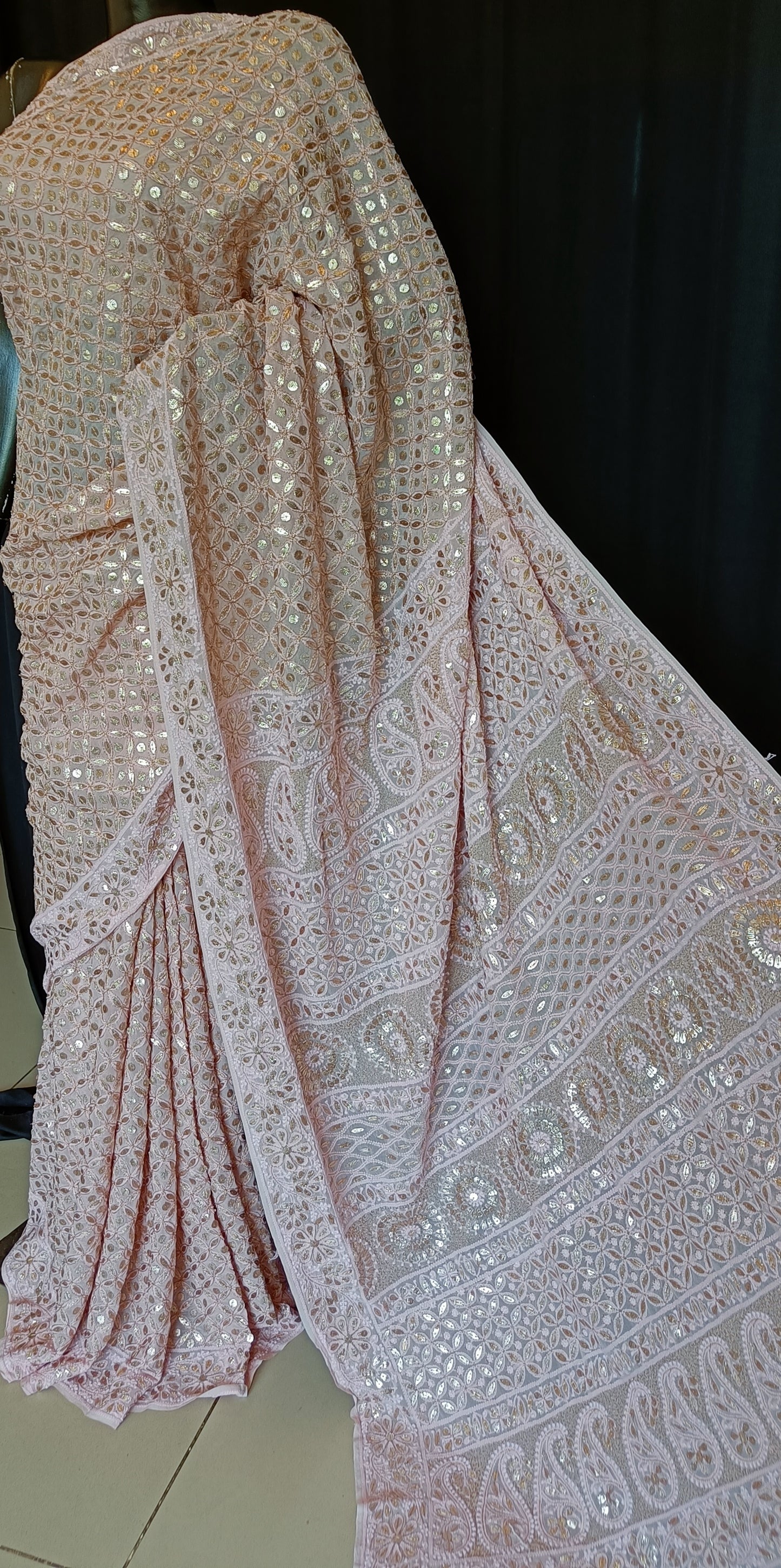 Ruhani Pink Chikankari and Gota Patti Saree