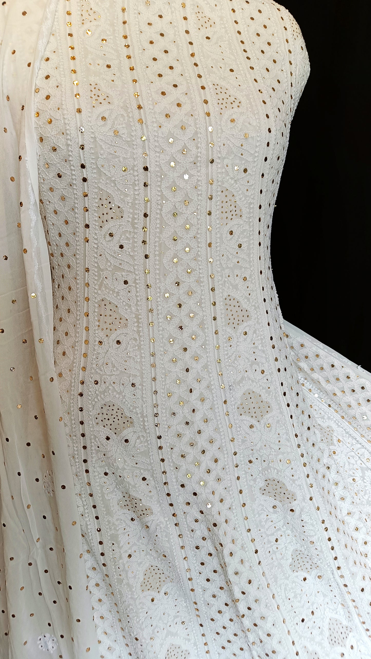 White Allover Chikankari and Heavy Mukaish Anarkali With Dupatta