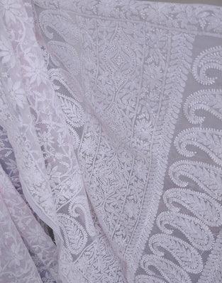 Baby pink semi georgette allover fine Chikankari saree - Lucknowi Andaaz