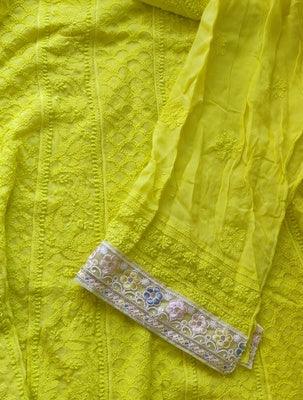 CHARTREUSE viscose georgette Chikankari anarkali with dupatta - Lucknowi Andaaz