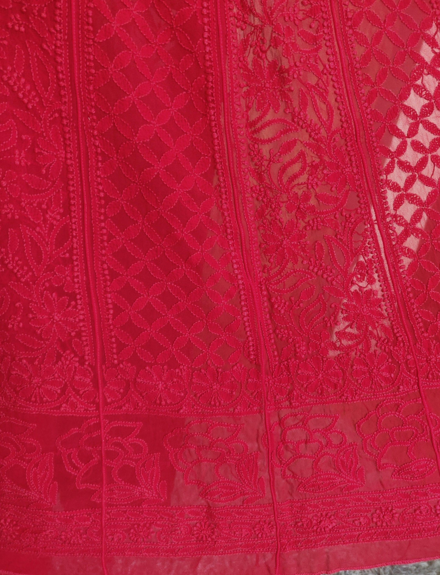 Red viscose georgette Chikankari anarkali with dupatta - Lucknowi Andaaz