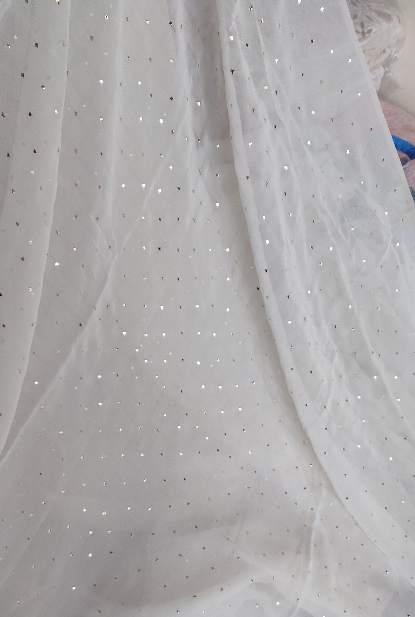 Ivory pure georgette allover mukaish running material - Lucknowi Andaaz
