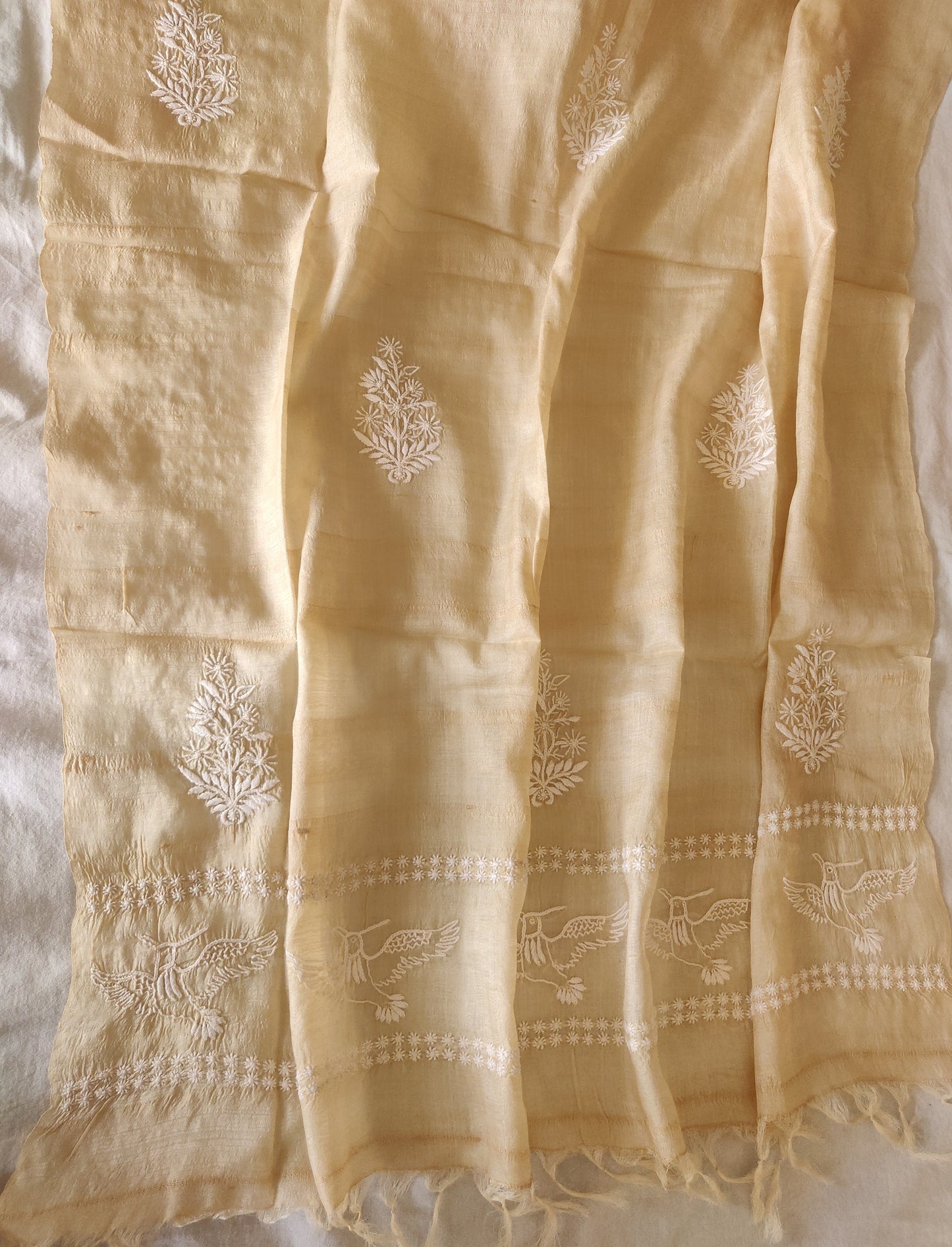 Tussar silk fine Chikankari dupatta