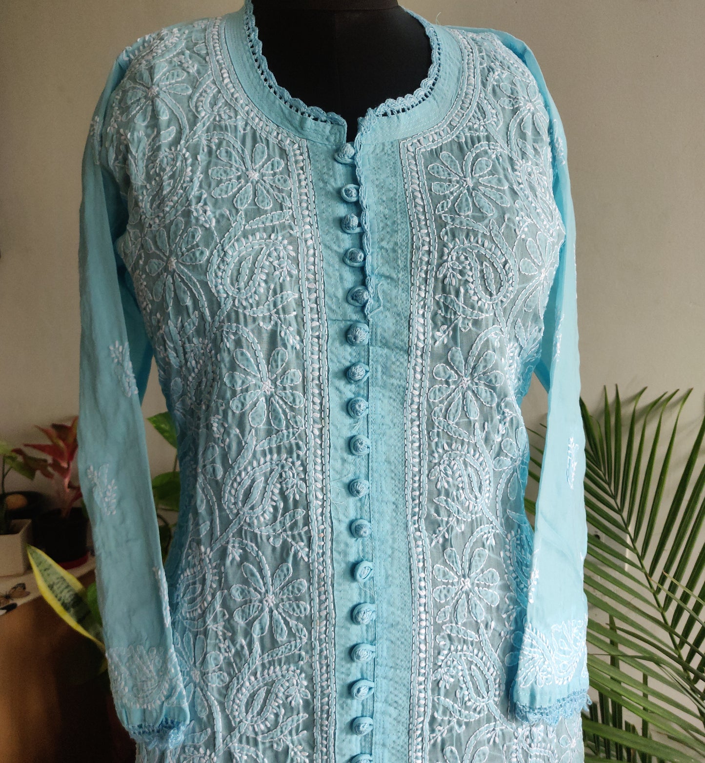 Sky blue cotton Chikankari kurti Size 40