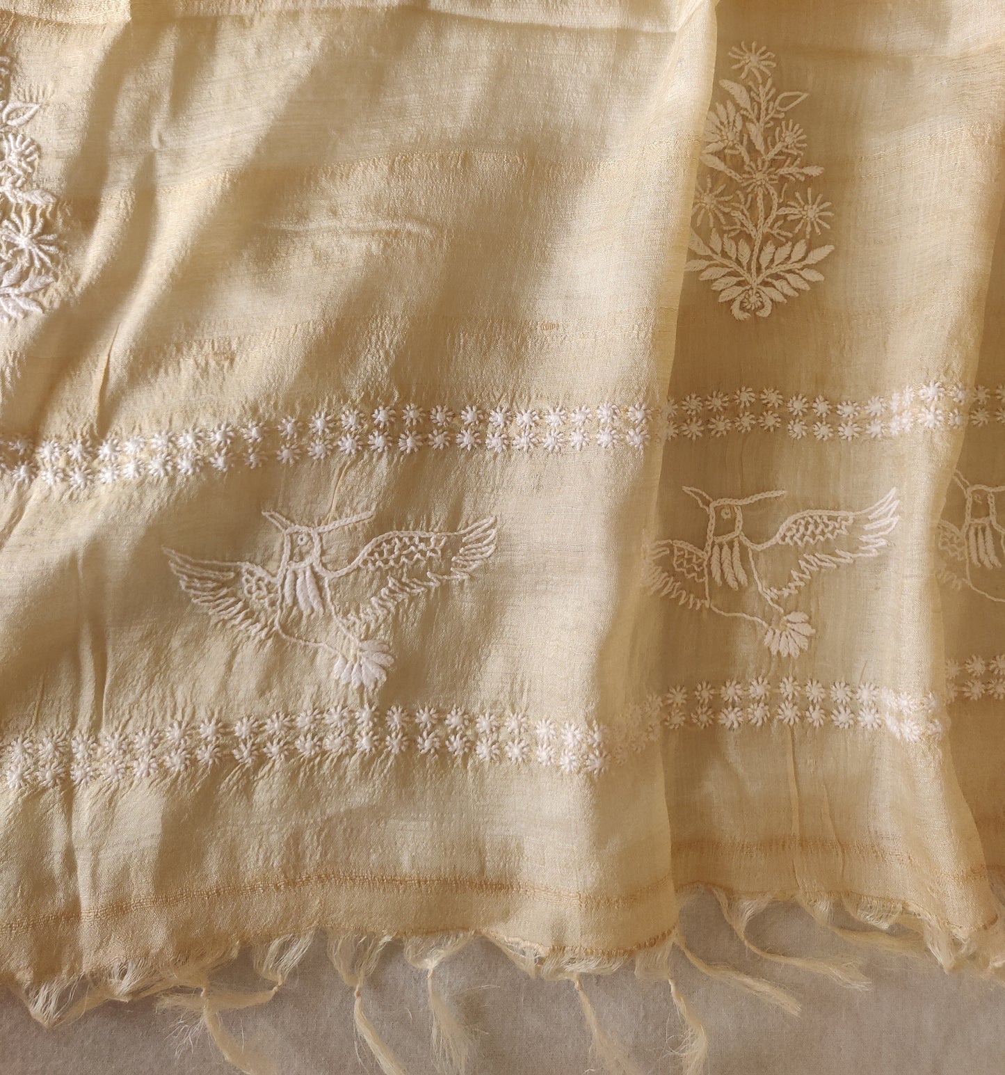 Tussar silk fine Chikankari dupatta