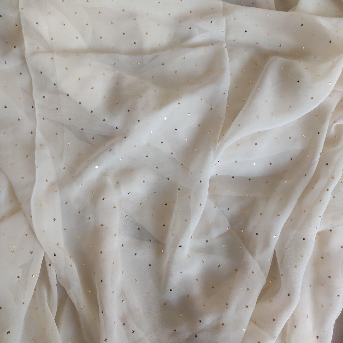 Ivory pure georgette allover mukaish running material - Lucknowi Andaaz