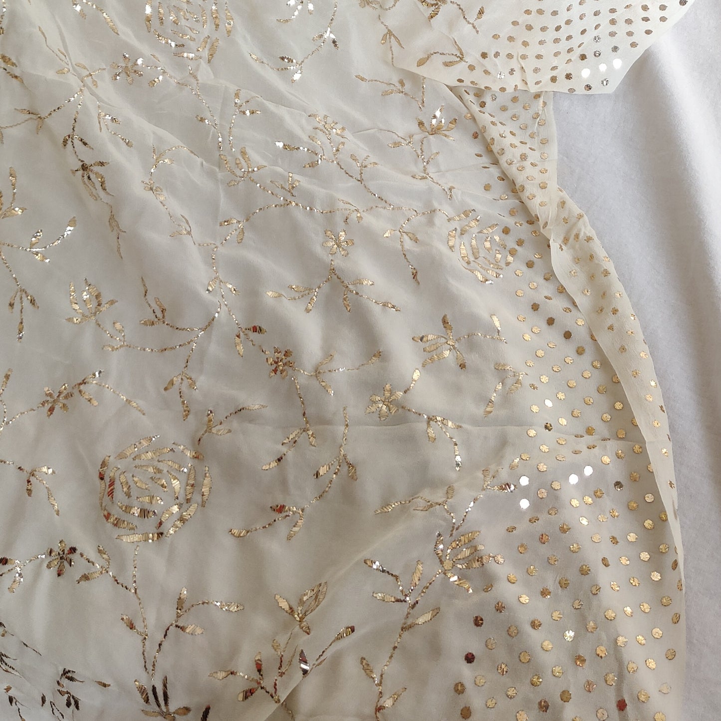Ruhani allover heavy badla and MUKAISH Gulaab pattern pure georgette dupatta