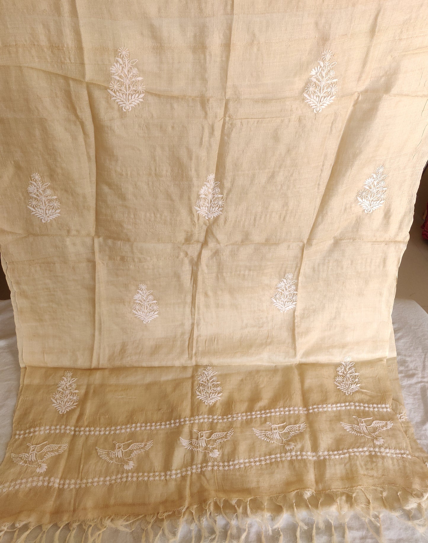 Tussar silk fine Chikankari dupatta