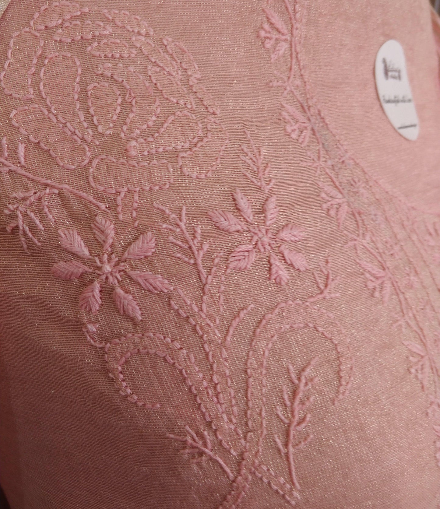 Peachish pink Tissue chanderi fine Chikankari Kurta and Dupatta - Lucknowi Andaaz