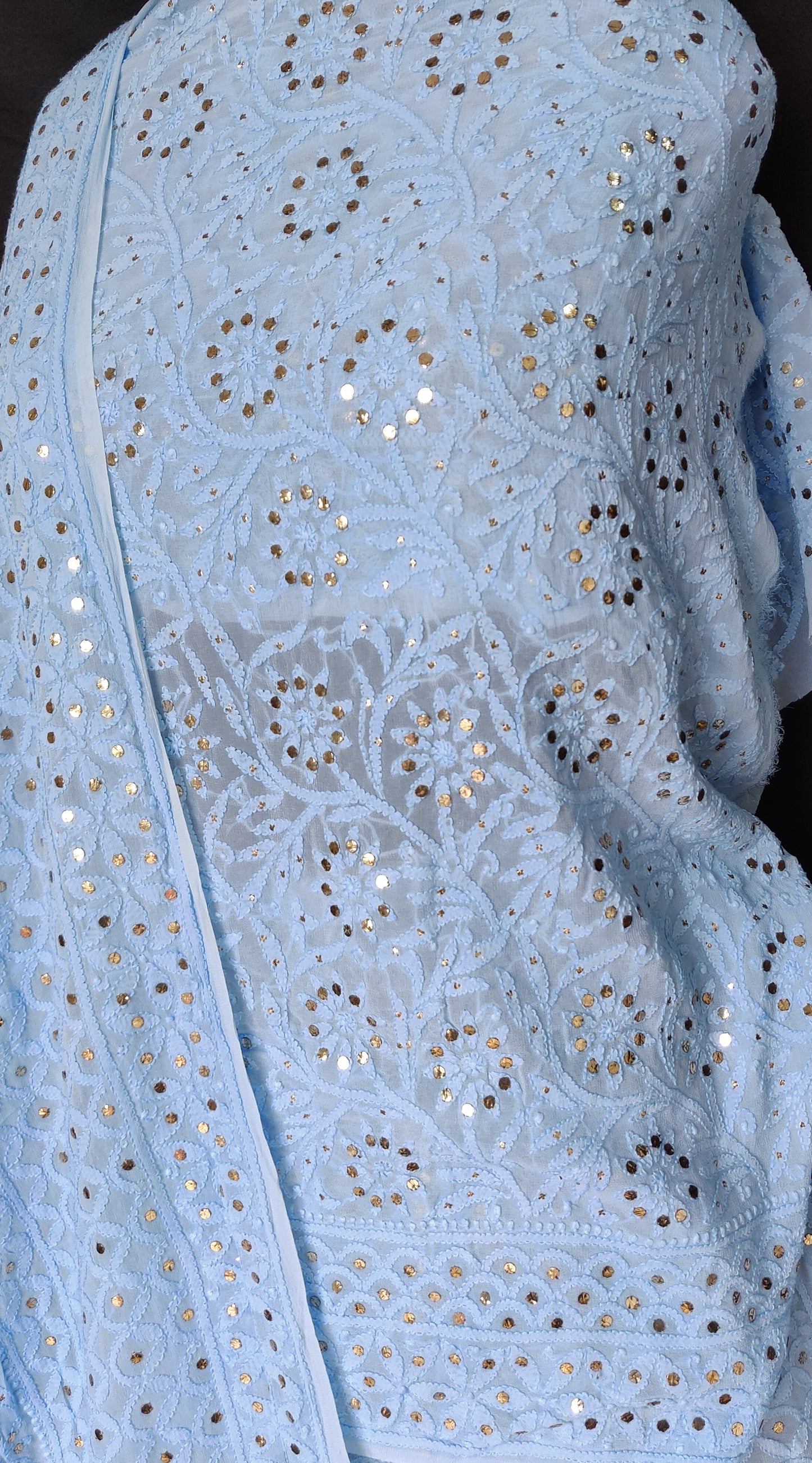 Sky blue allover Chikankari and mukaish lehenga set